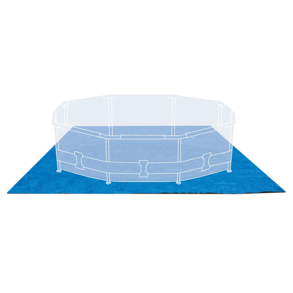 Eine blaue Matte mit einer transparenten Umrisszeichnung eines Pools.