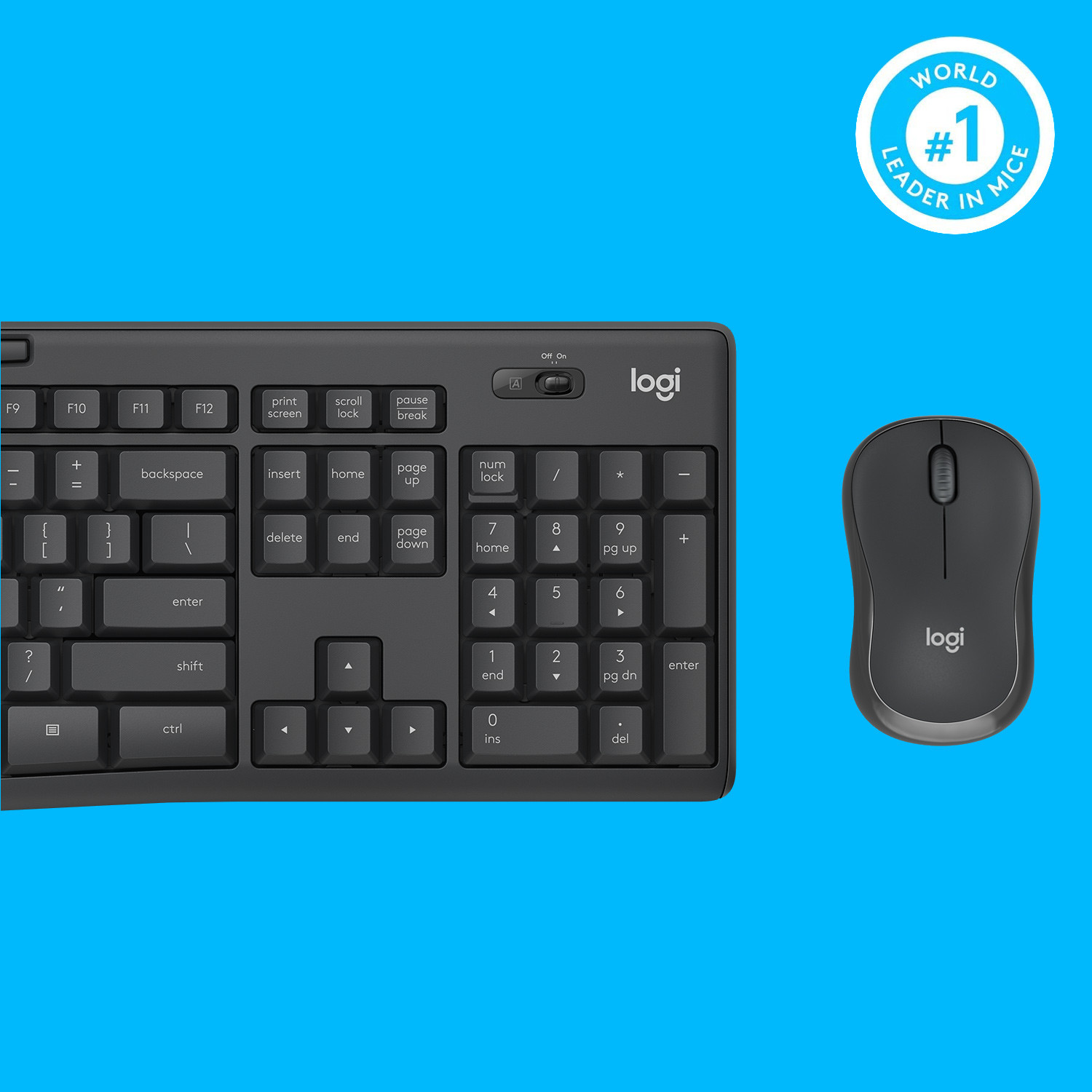 Schwarzes Tastatur- und Maus-Set. Die Tastatur befindet sich links und die Maus rechts.