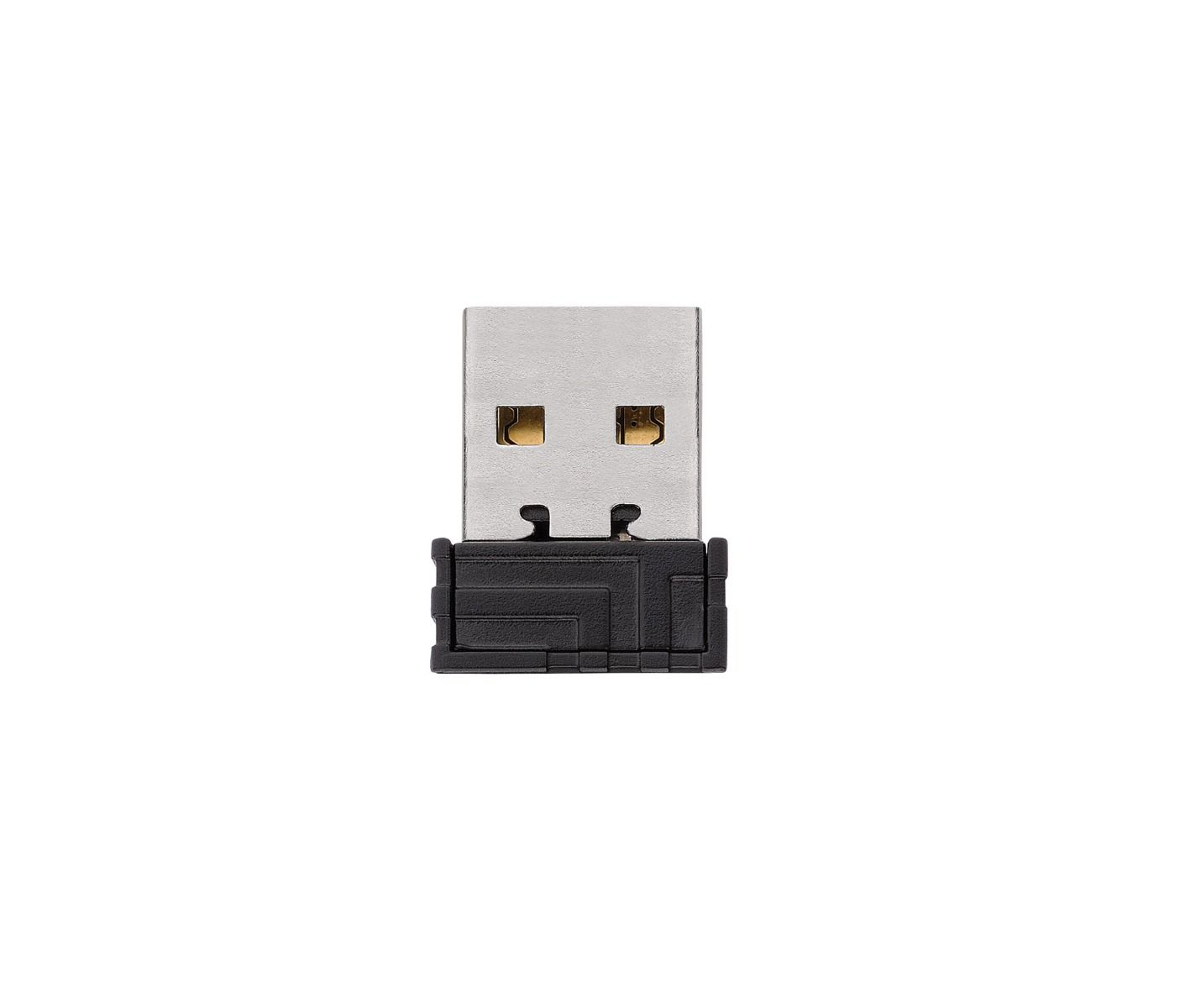 Adattatore USB-A a USB-C, connettore argentato con corpo nero. Sfondo bianco.