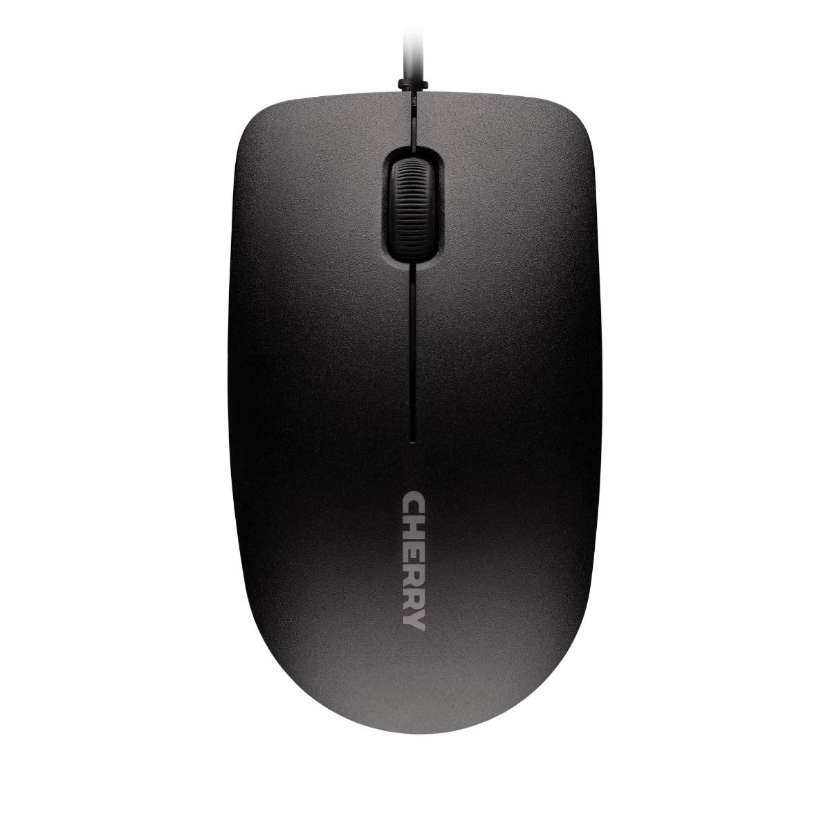 Schwarze Cherry-Maus mit einem Scrollrad. 'CHERRY' ist unten aufgedruckt.