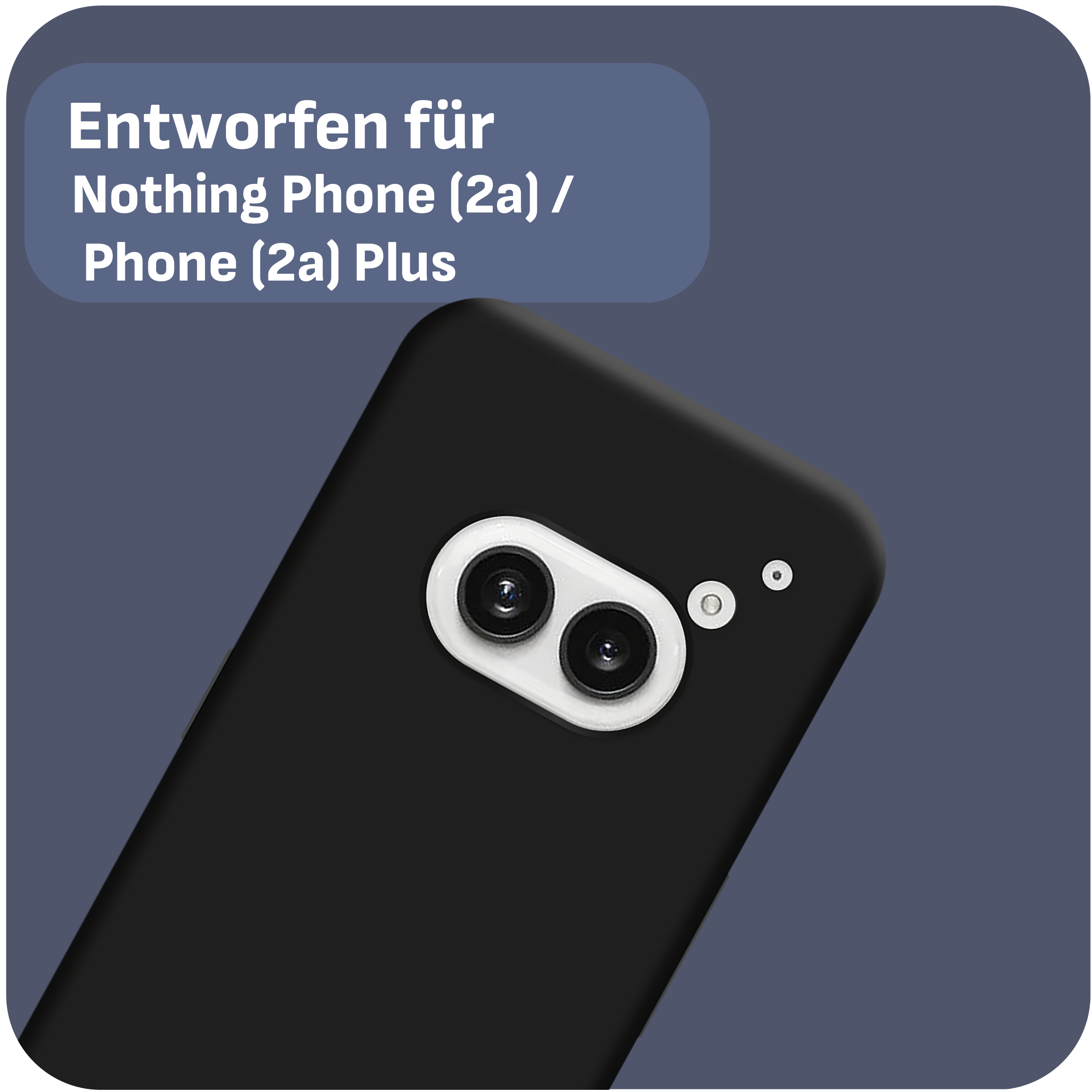 Nahaufnahme einer schwarzen Handyhülle mit Kameramodul, entworfen für Nothing Phone (2a) / Phone (2a) Plus.