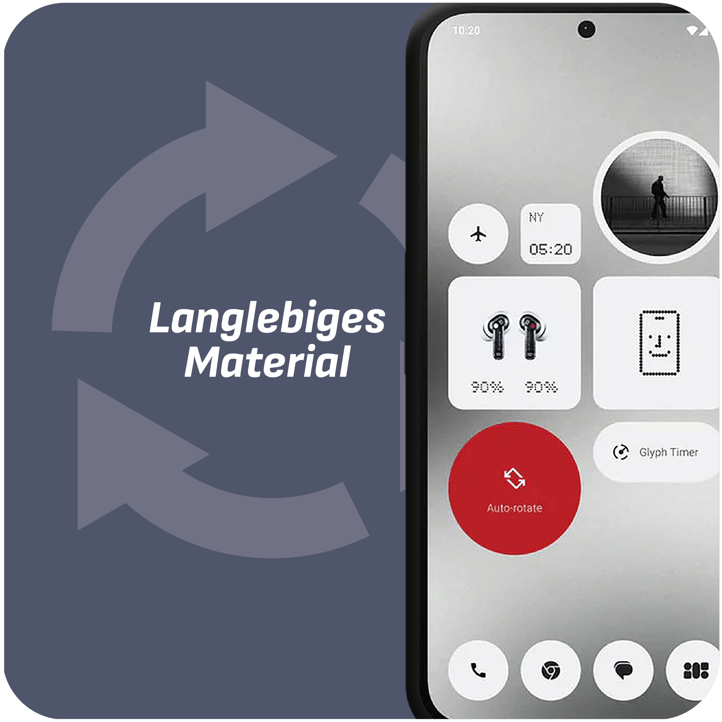 Smartphone-Bildschirm mit Benutzeroberflächendesign mit kreisförmigen Elementen und Symbolen.