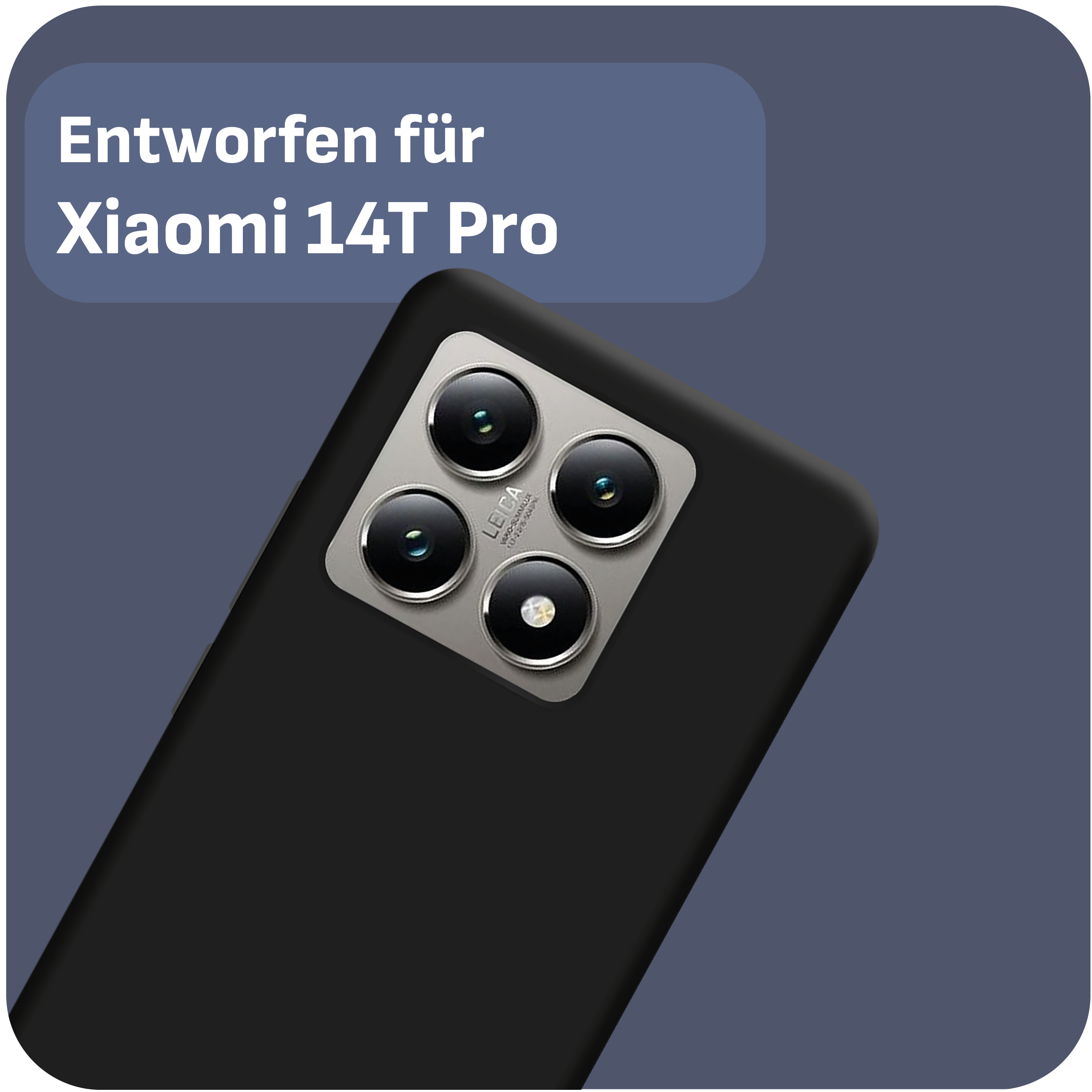 Nahaufnahme einer schwarzen Handyhülle mit Leica-Kameramodul. Entwickelt für Xiaomi 14T Pro.