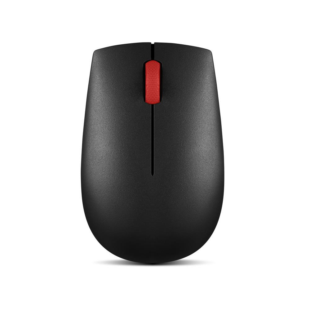 Mouse nero con rotella rossa, isolato su sfondo bianco.