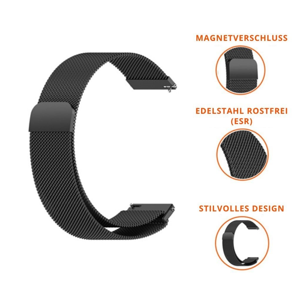 Schwarzes Uhrenarmband mit Magnetverschluss. Edelstahl-Mesh-Design. Stilvolles Design.