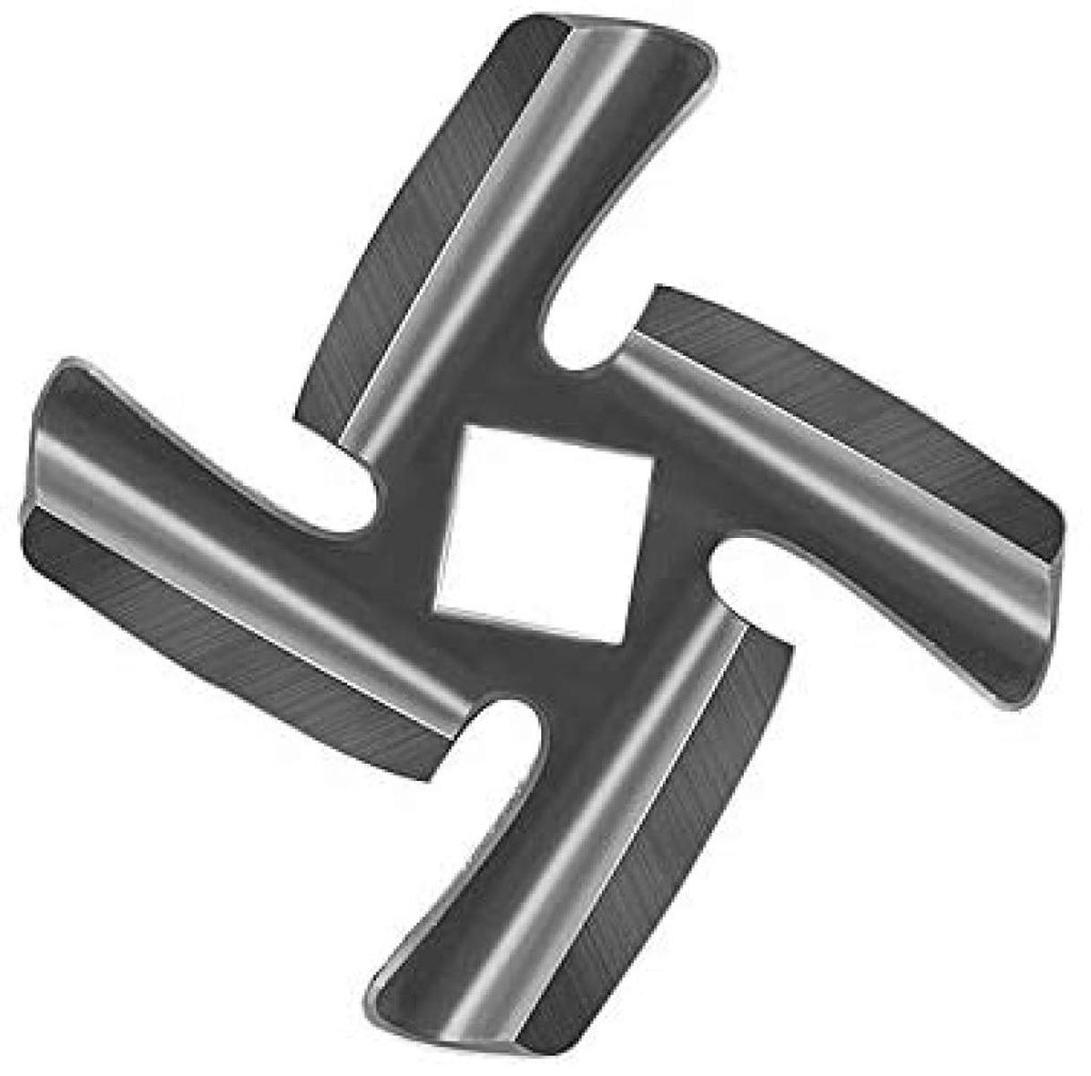 Fleischwolfmesser mit quadratischer Mitte und vier Klingen.