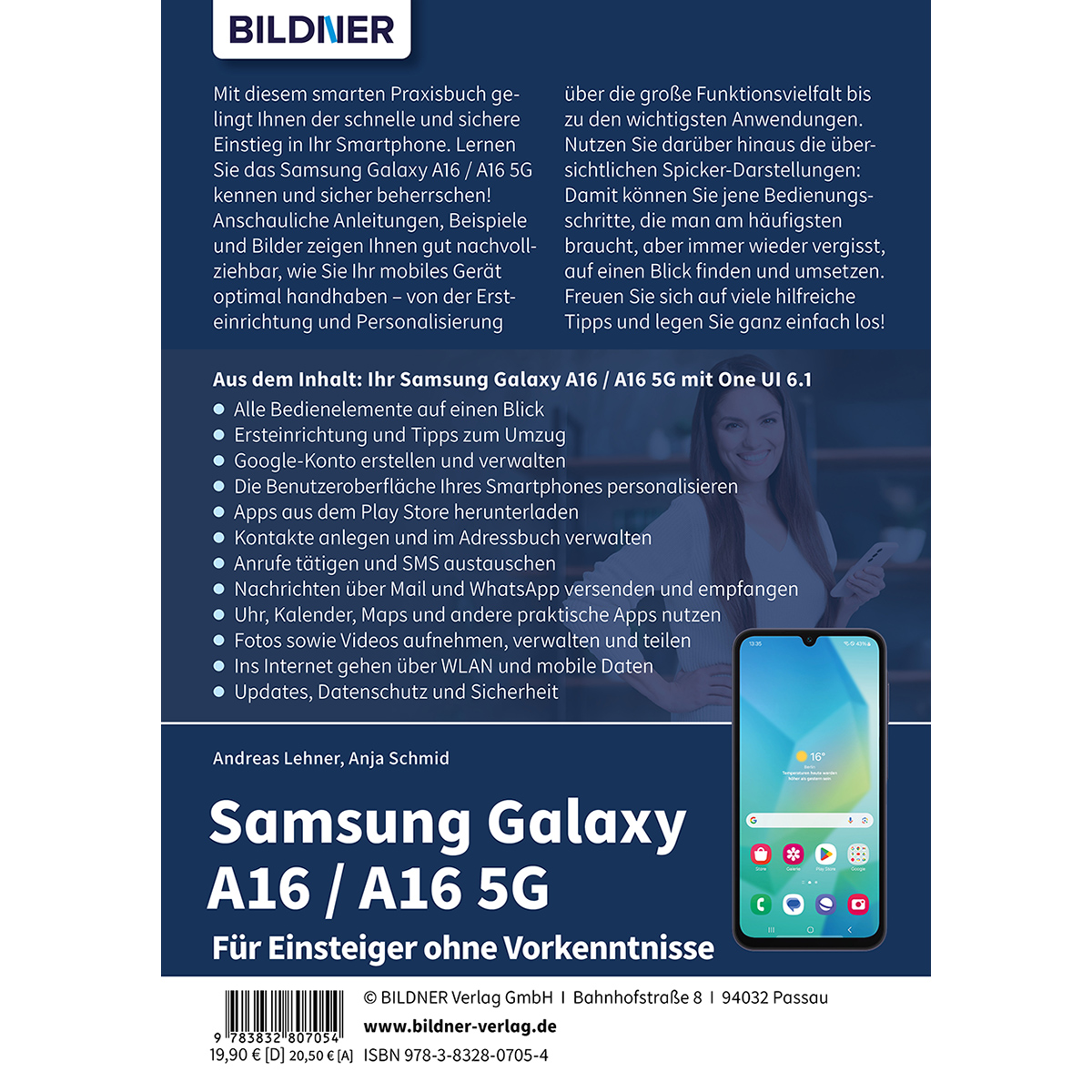 Buchcover mit Text und Bildern. Zeigt ein Telefon, das Gesicht einer Frau und den Buchtitel.