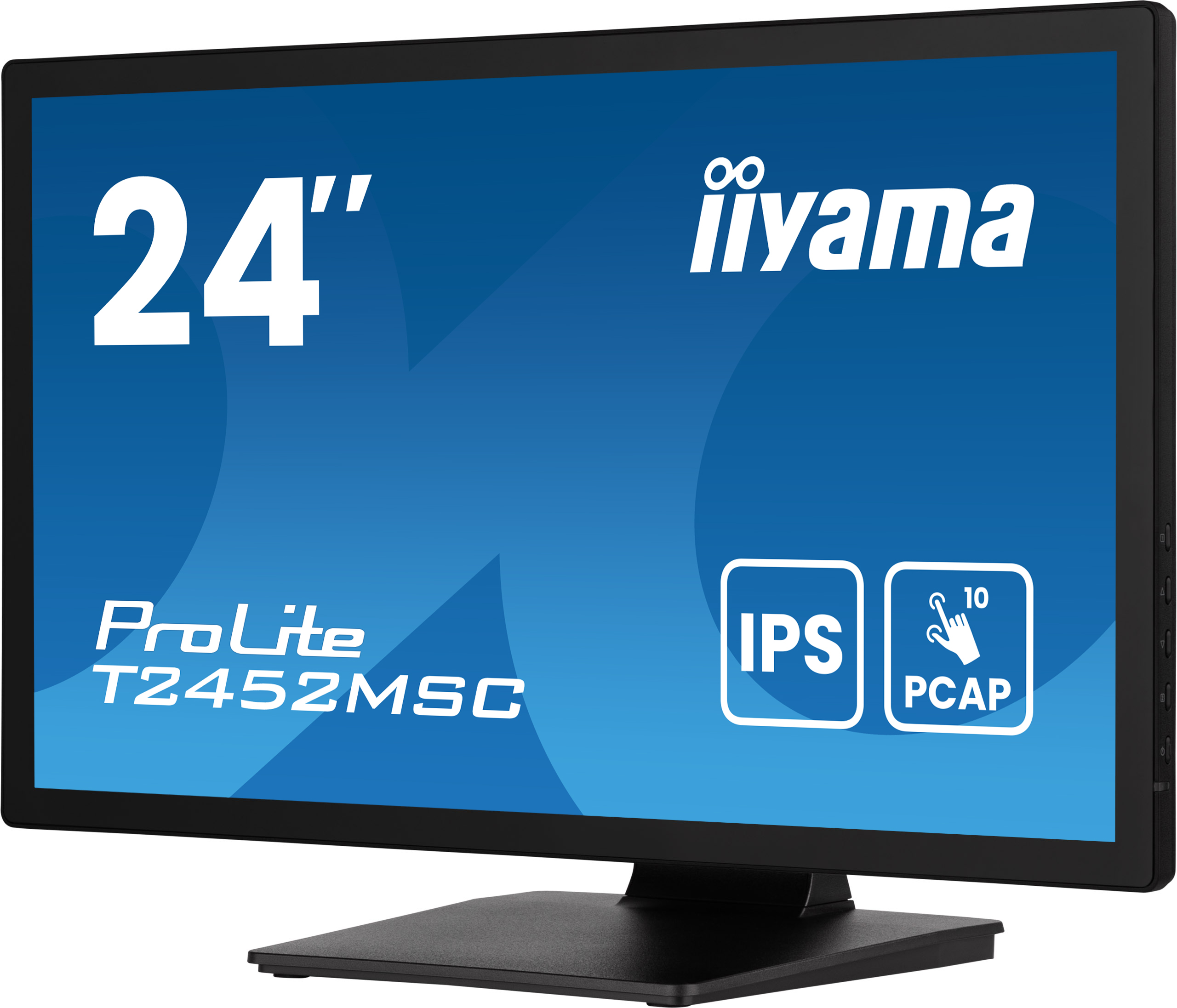 Monitor Iiyama 24 cale. Czarna ramka, niebieski ekran, IPS, PCAP. Czarny stojak.