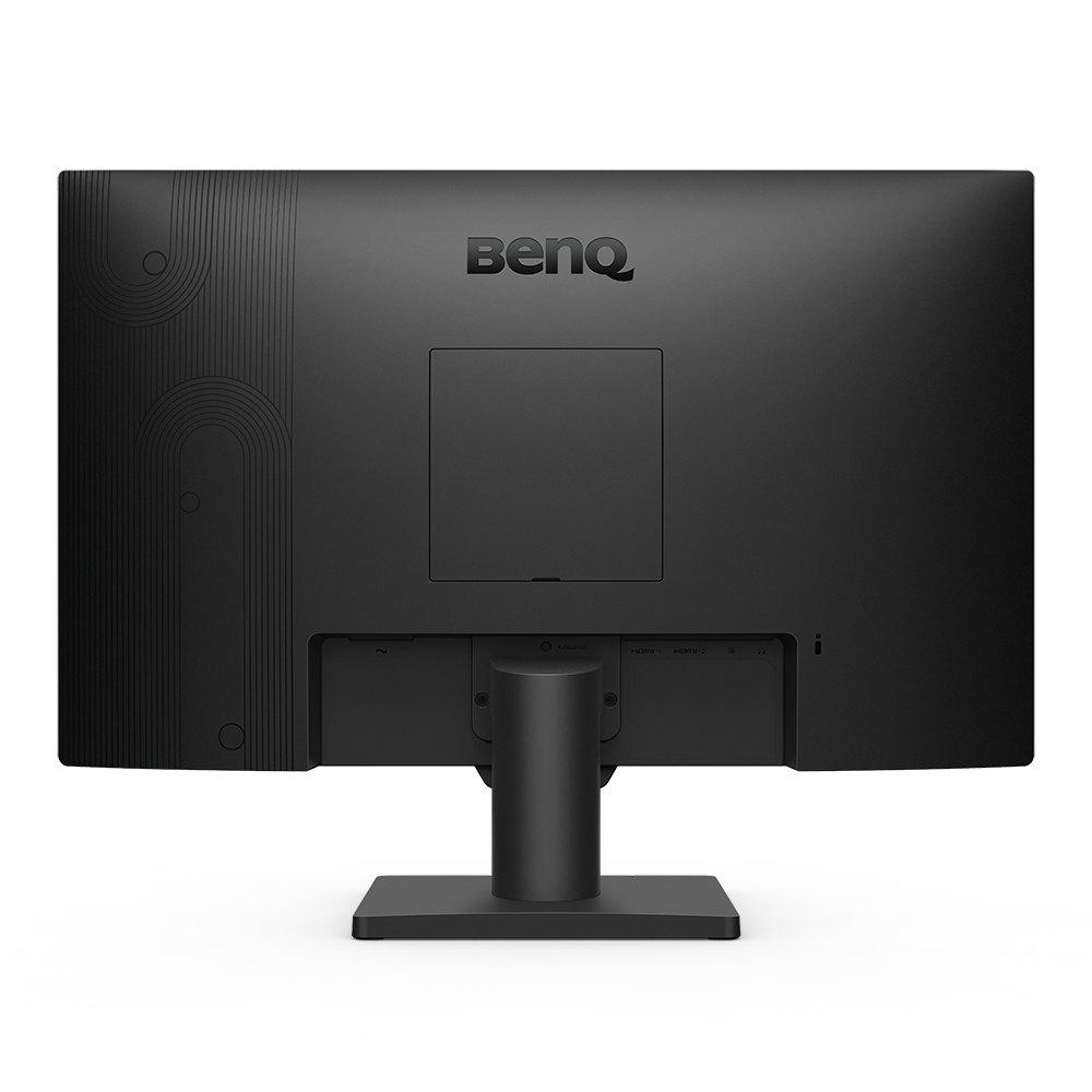Rückansicht eines BenQ-Monitors, zeigt Rückwand, Ständer und Anschlüsse.