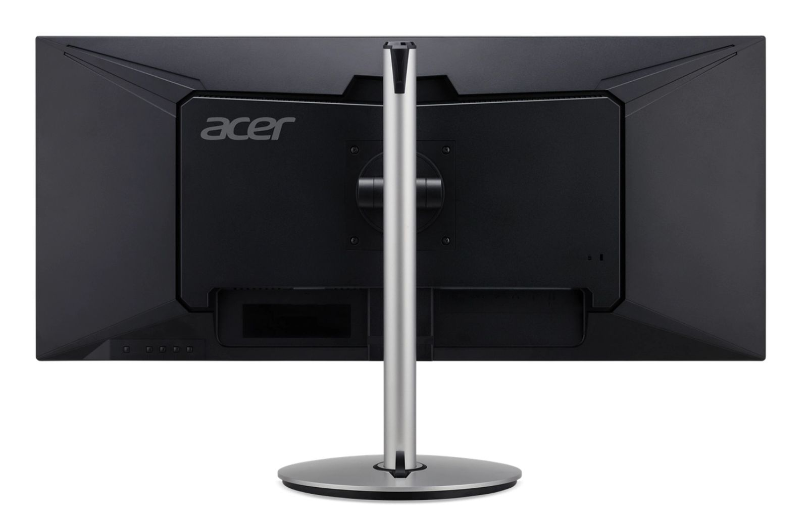 Tył monitora Acer, pokazujący logo Acer i różne porty.
