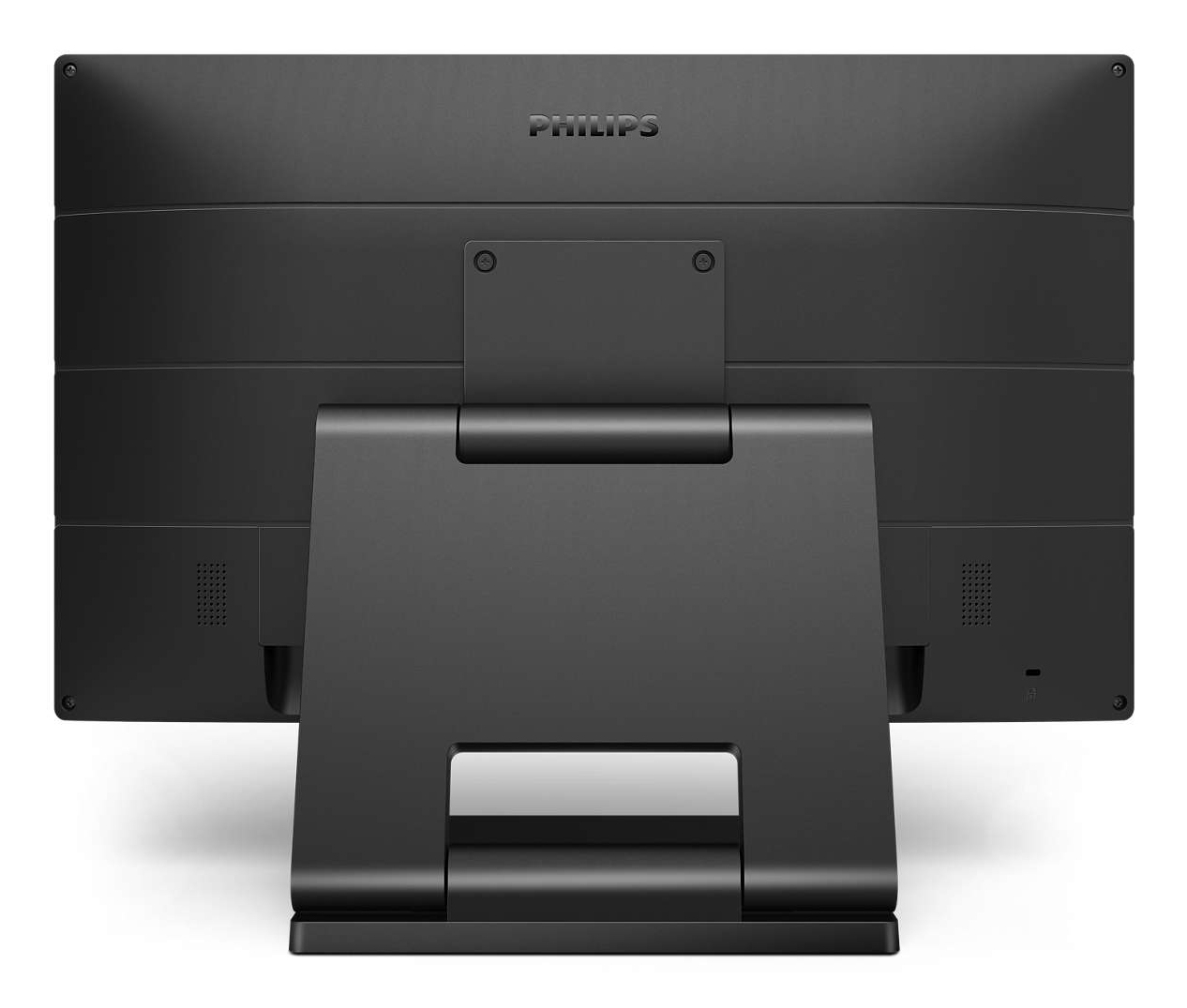 Tył czarnego monitora z logo Philips. Podstawa czarna, ekran zakrzywiony.