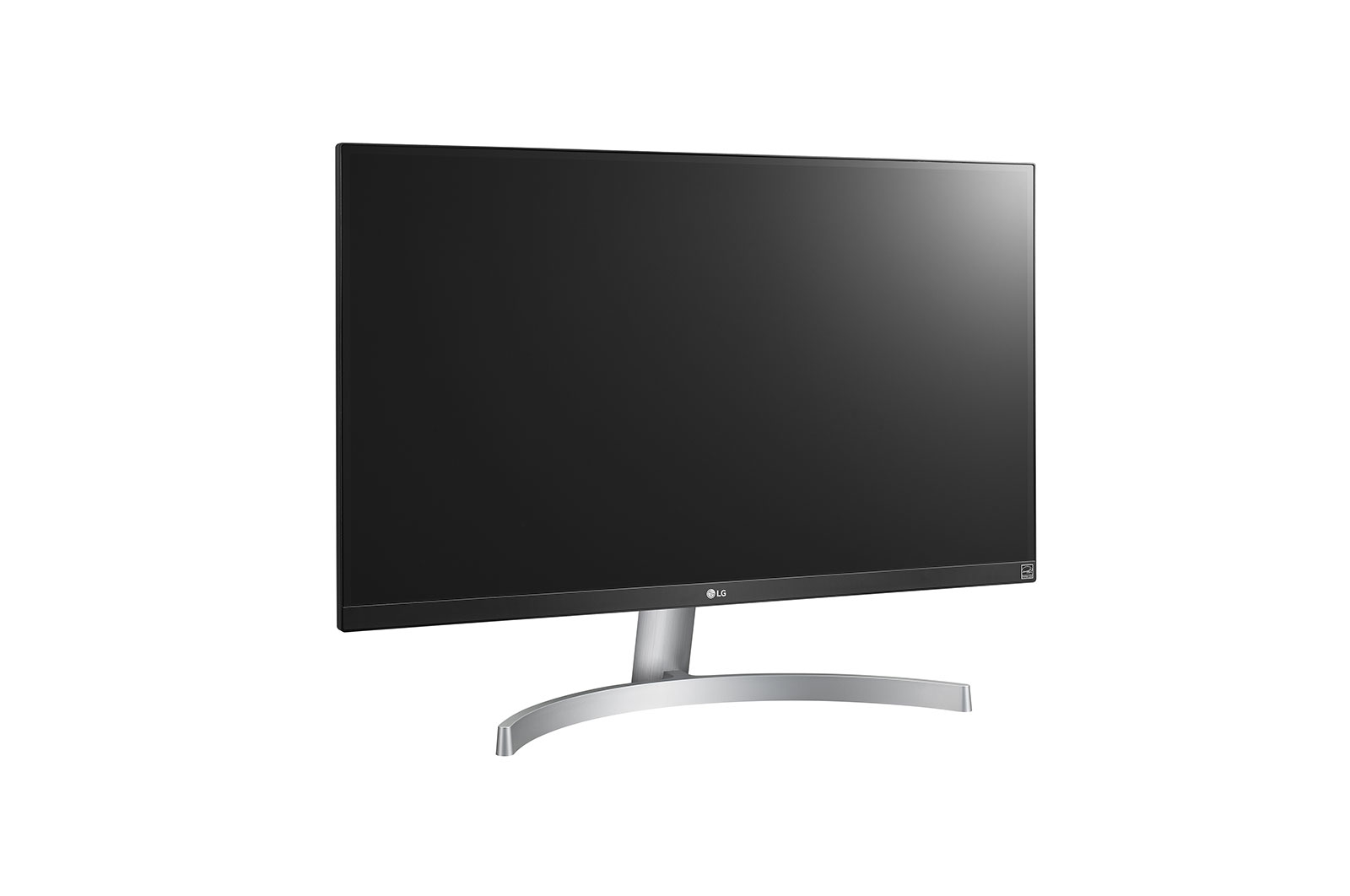 Monitor LG, pantalla curva negra con soporte plateado. Bisel negro.