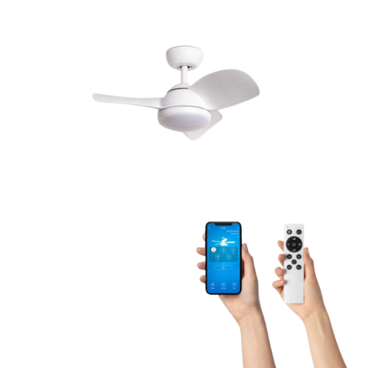 Ventilatore da soffitto con pale in legno, lampada, sopra un tavolo da pranzo e decorazioni.