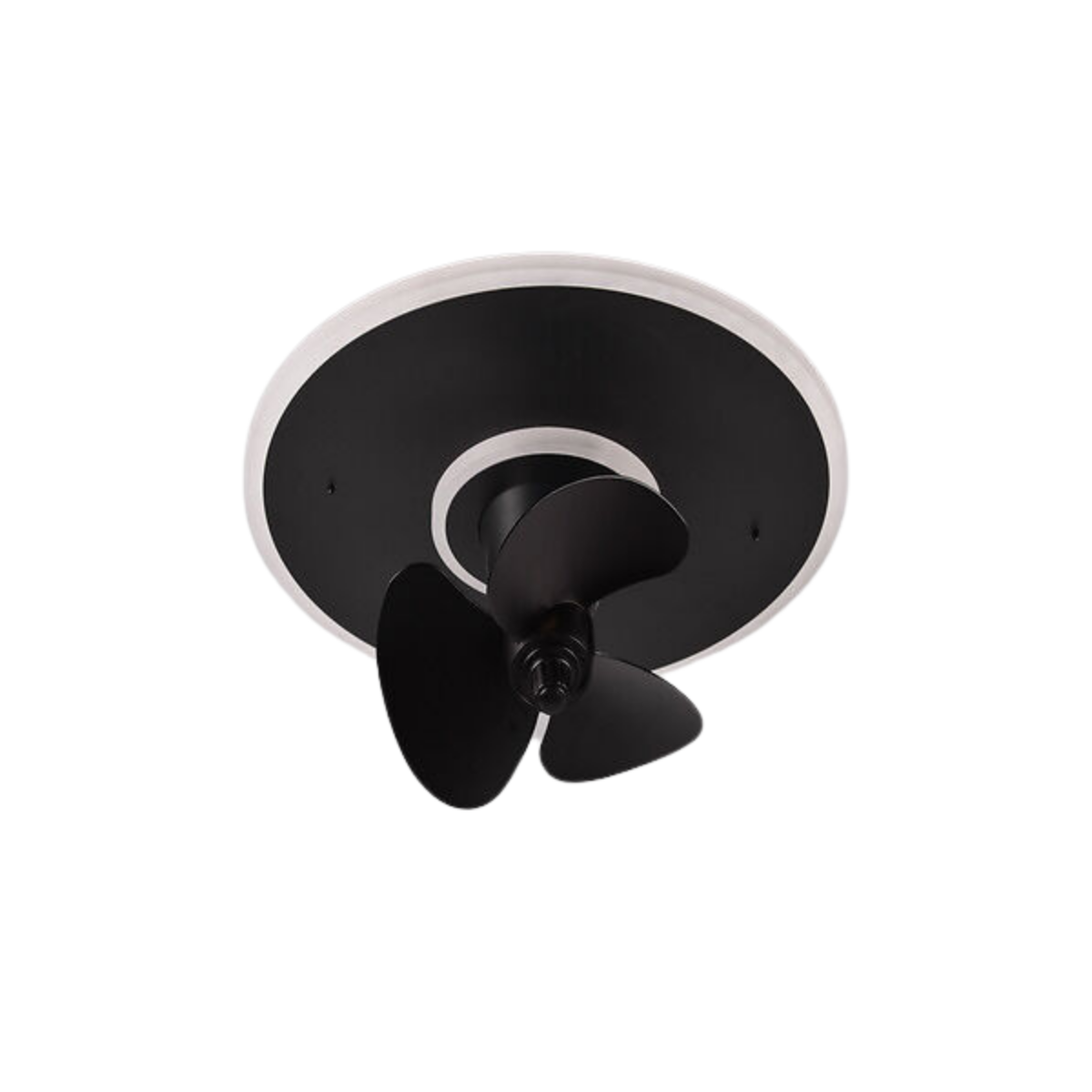 Ventilatore da soffitto nero a tre pale.