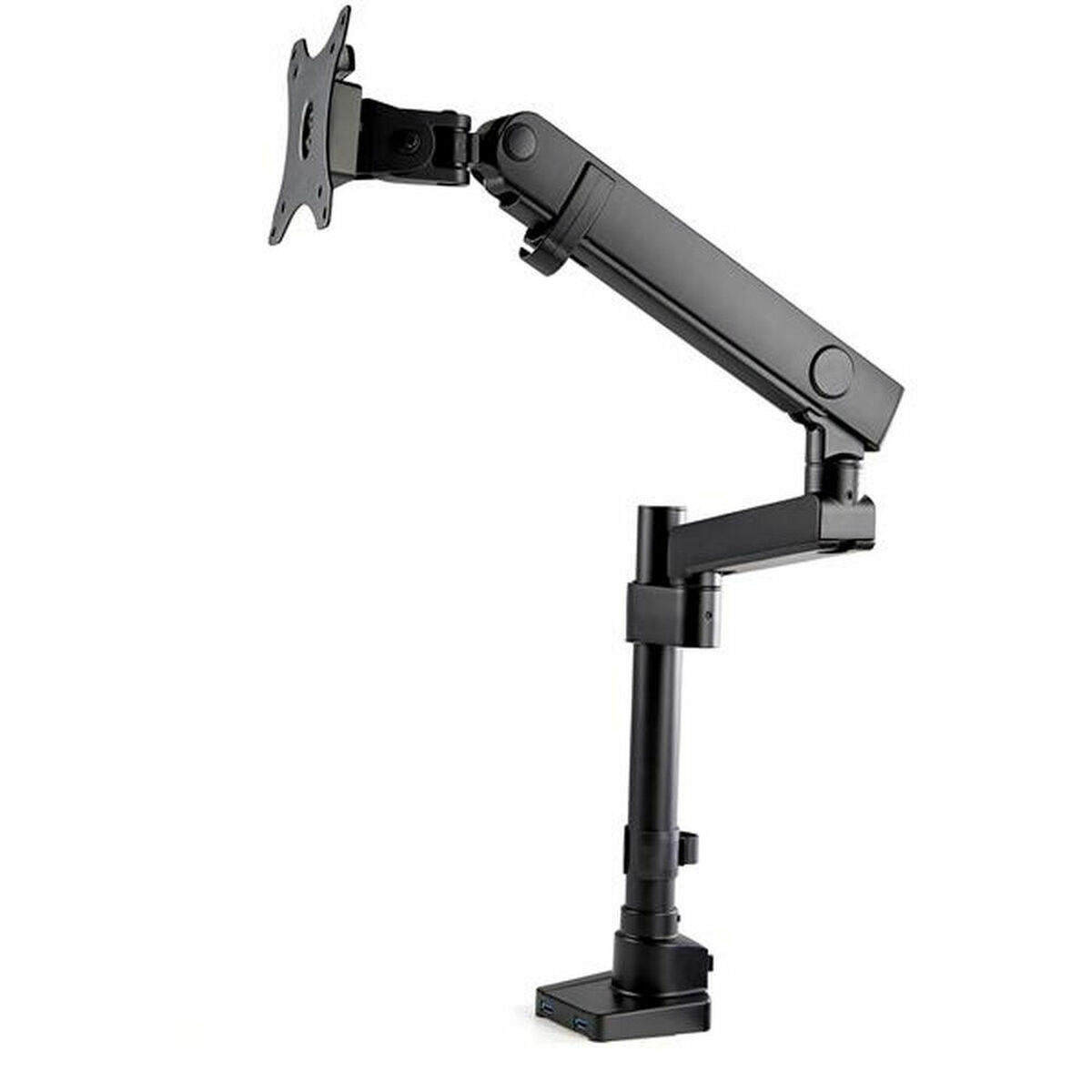 Ein schwarzer Monitorarm mit Monitorhalterung und schwarzer Basis.
