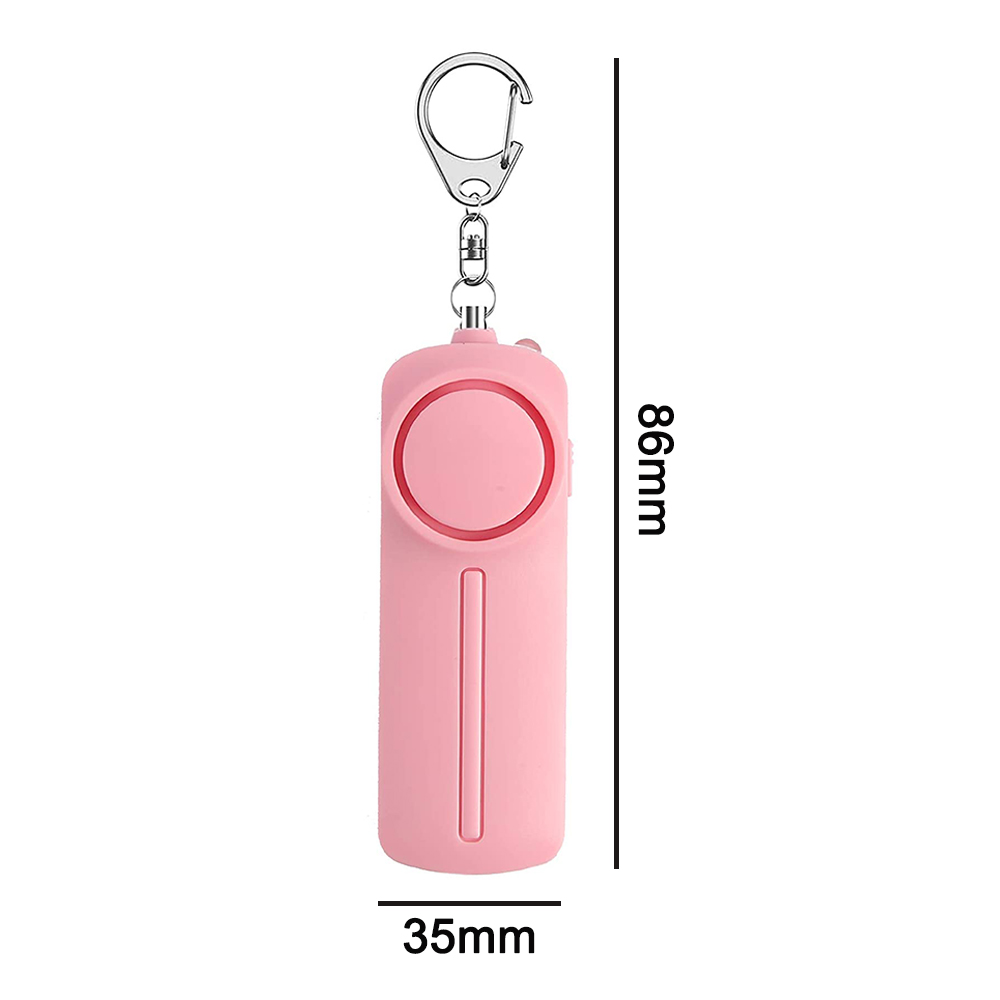 Pinker persönlicher Alarm mit Schlüsselanhänger, 86mm hoch, 35mm breit.