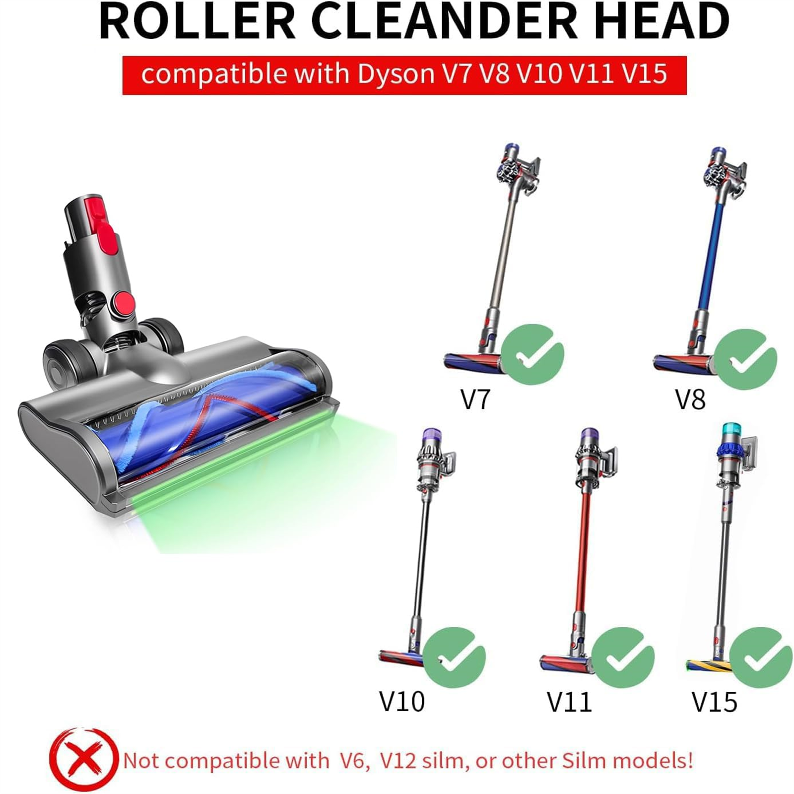 Walzen-Reinigungskopf für Dyson V7, V8, V10, V11 und V15 Staubsauger. Nicht kompatibel mit V6, V12 oder Slim.