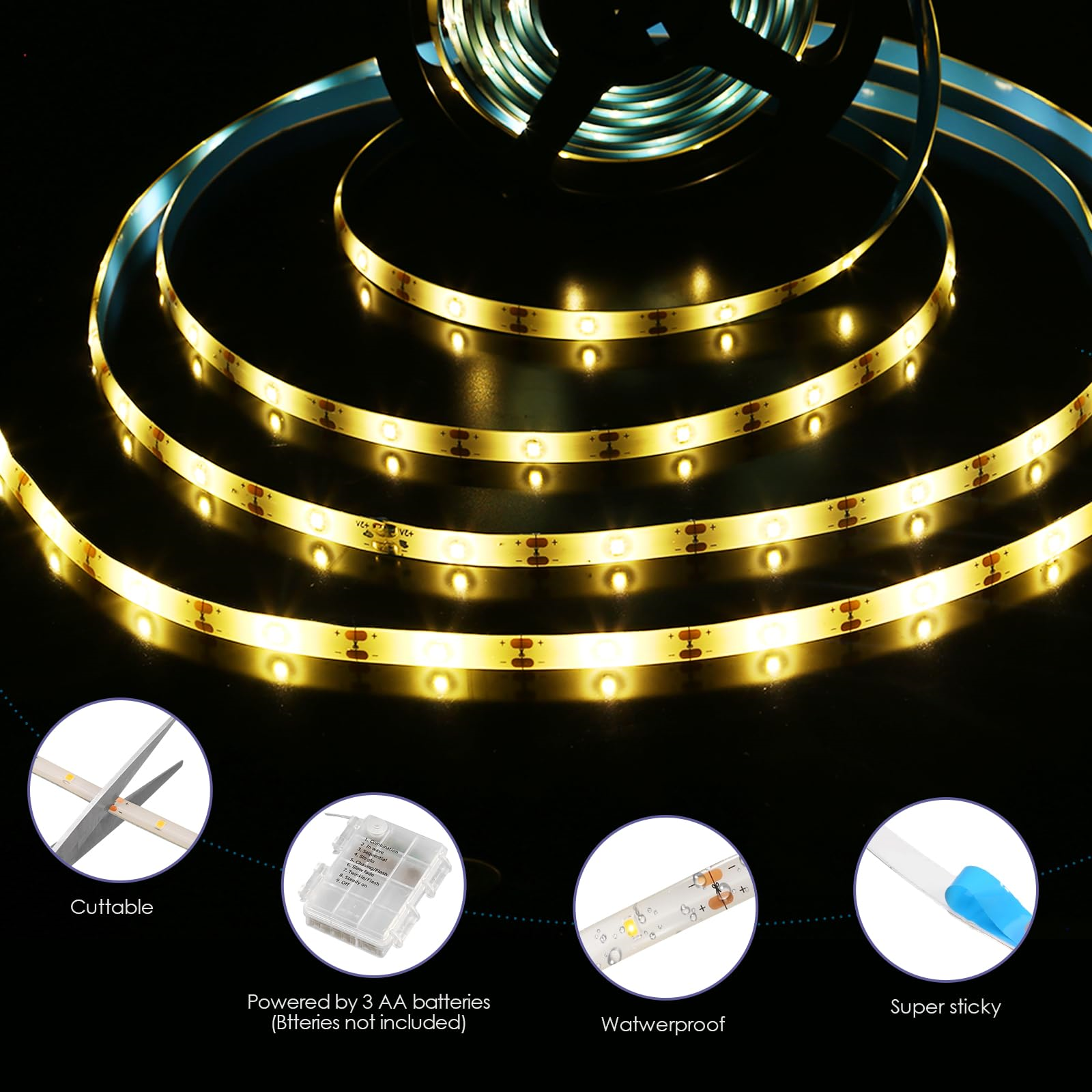 LED-Lichtstreifen in einer Spule, mit schneidbaren, wasserdichten und superklebenden Eigenschaften.