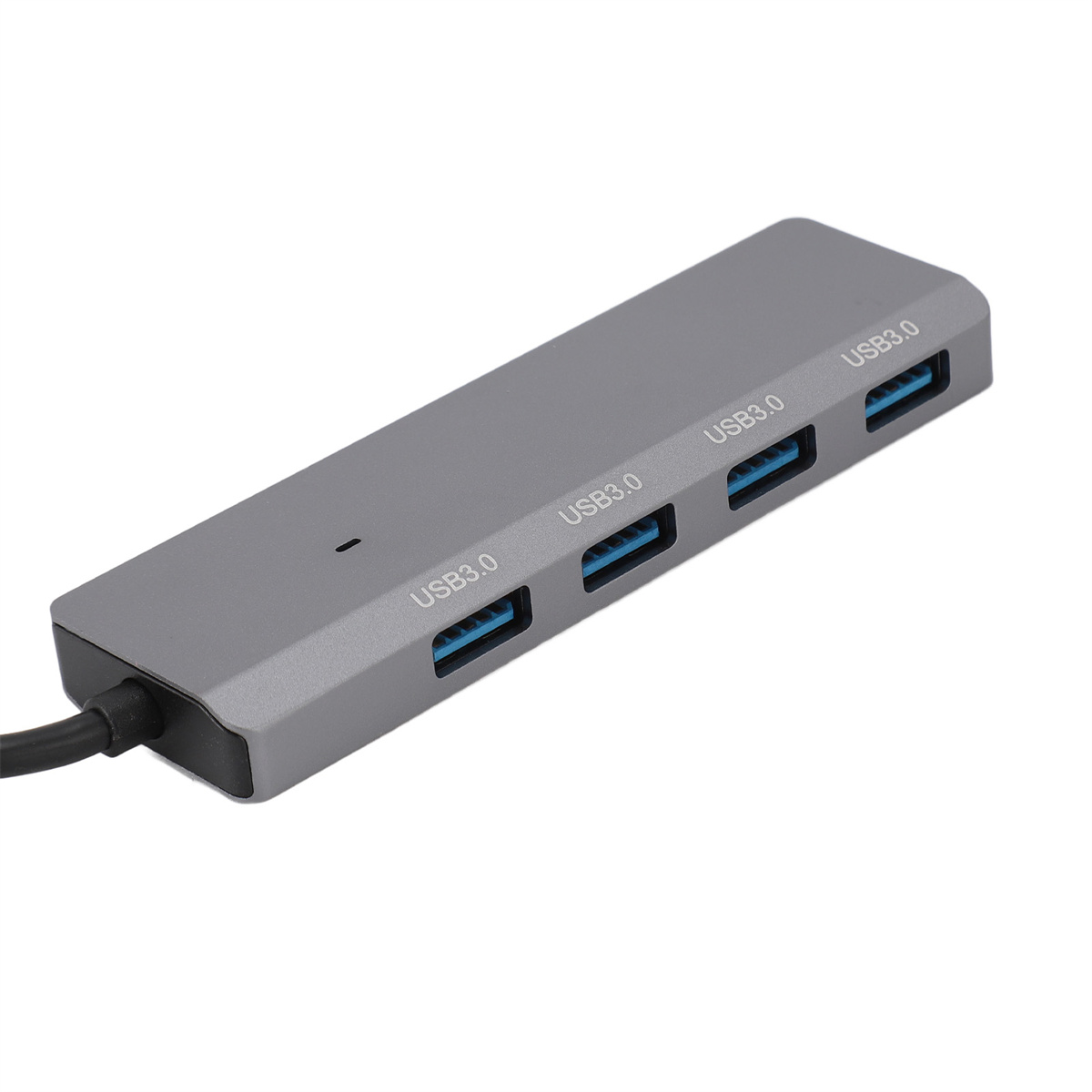 Ein grauer USB-Hub mit vier USB-3.0-Anschlüssen.