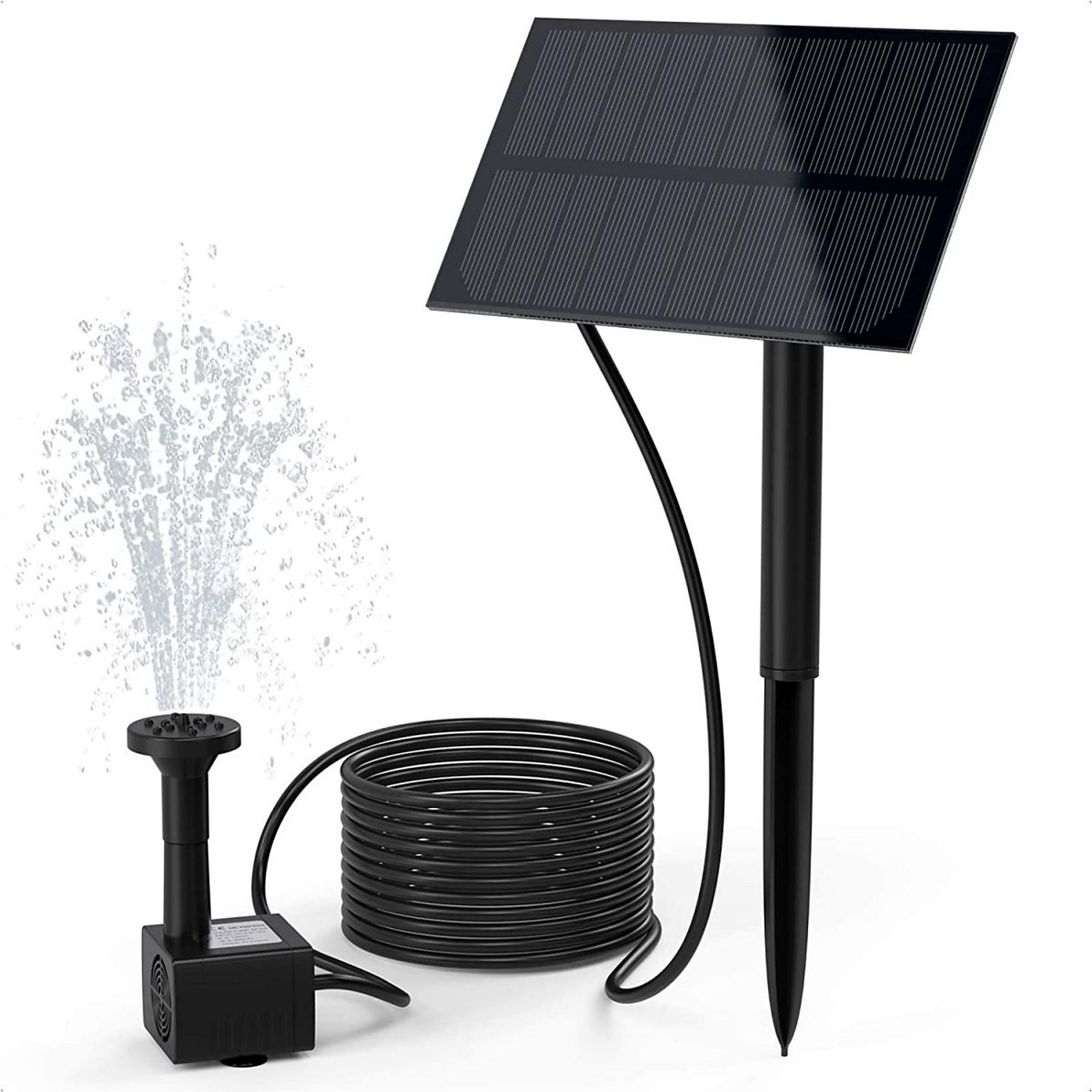 Ein Solarbrunnen mit einem Wasserstrahl.