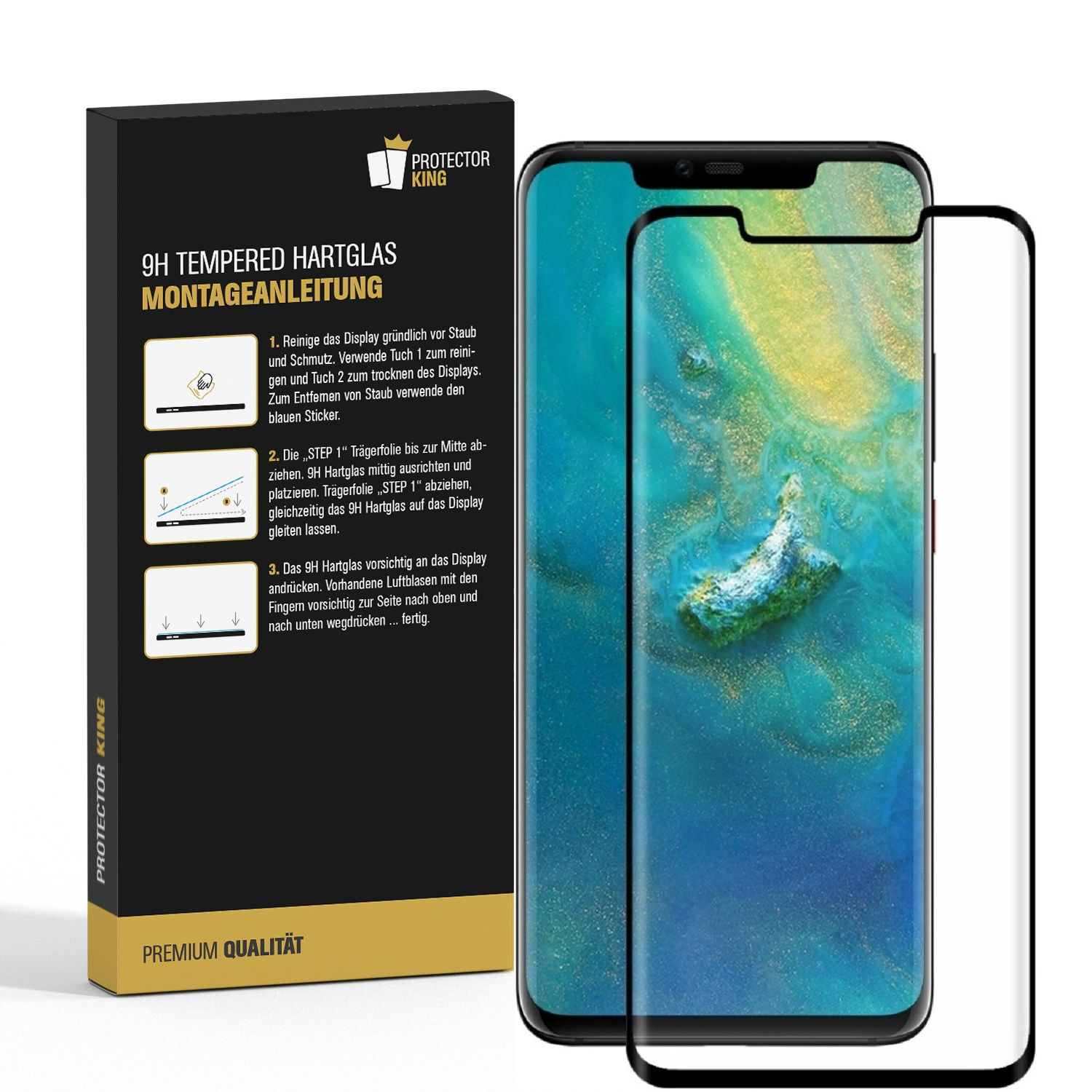 Ein Telefon und eine Displayschutzfolienverpackung.