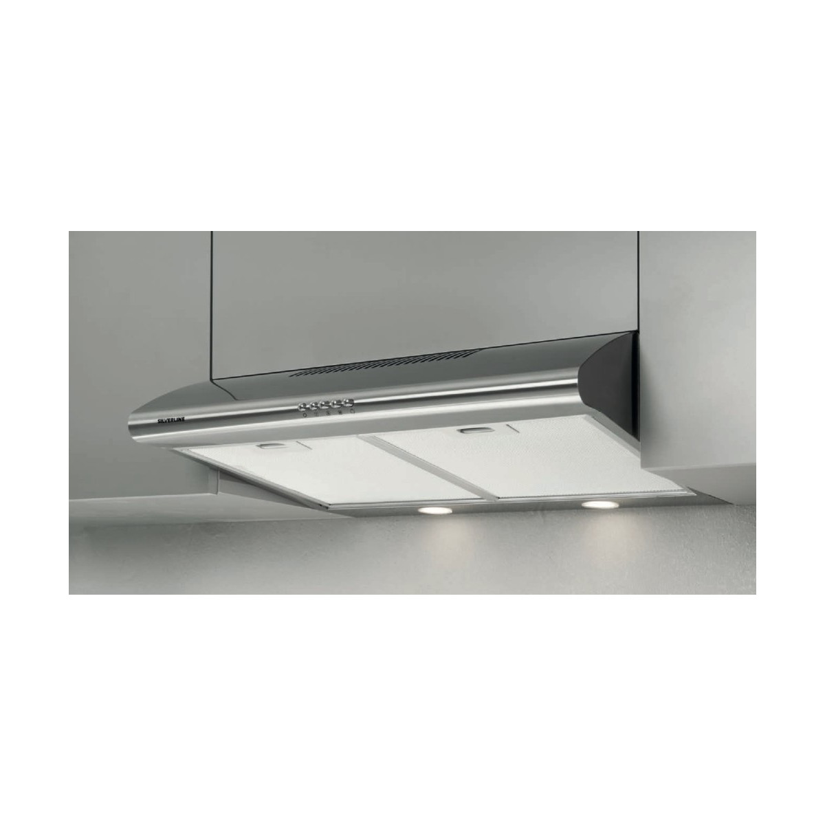 Cappa in acciaio inox con luci.