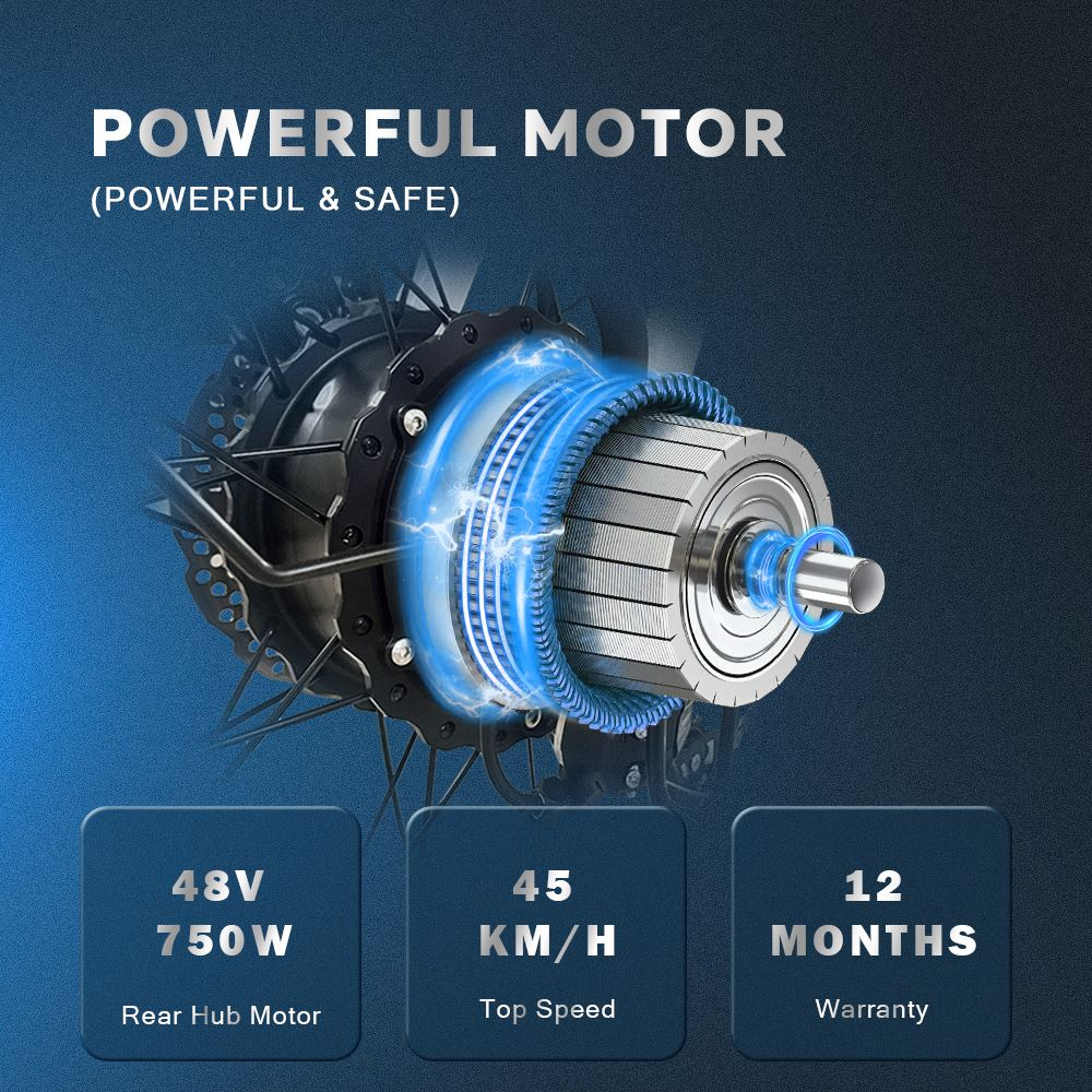 Motore con testo, inclusi 48V 750W, 45 KM/H e 12 mesi di garanzia.
