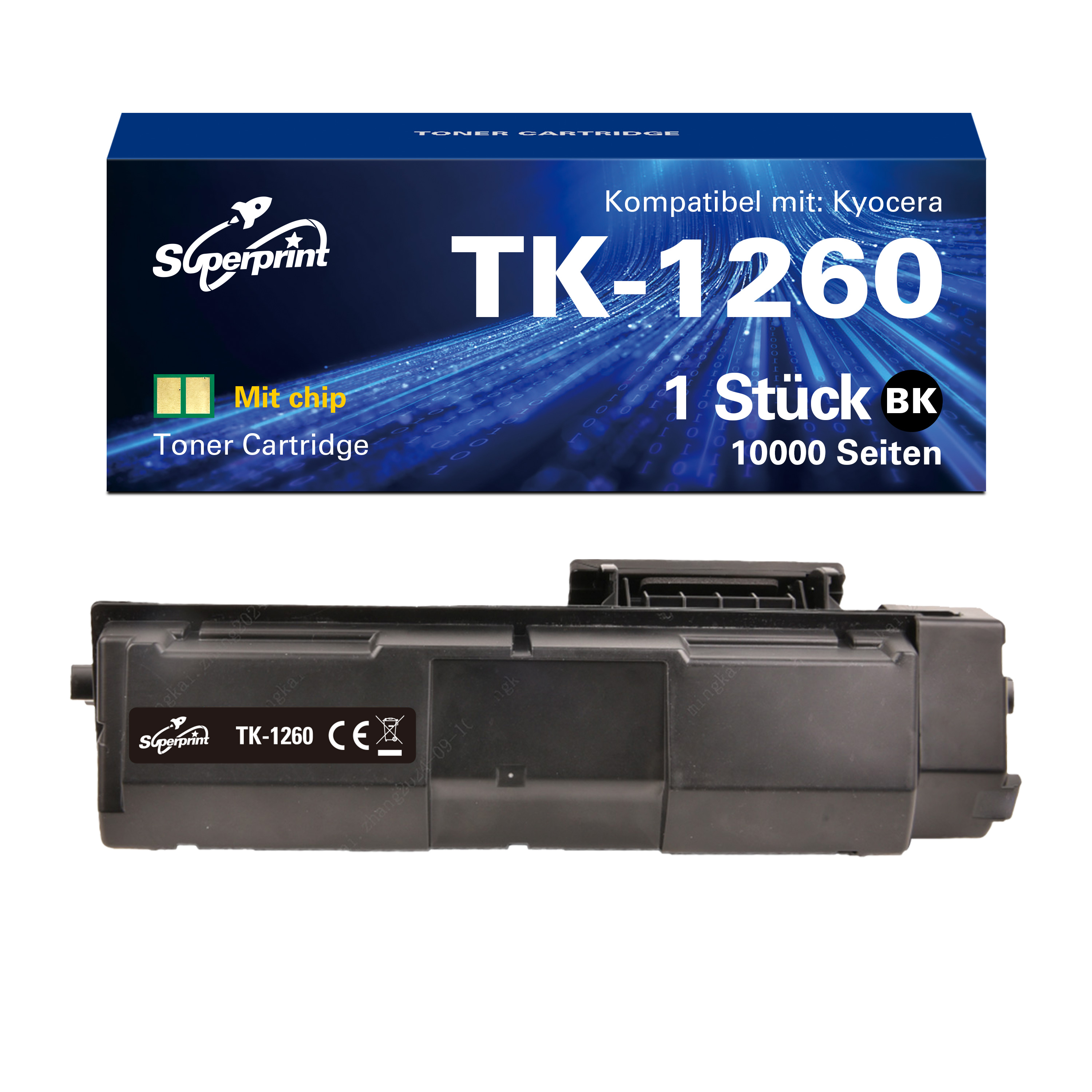 Cartouche de toner noire avec boîte 'TK-1260', compatible avec Kyocera.