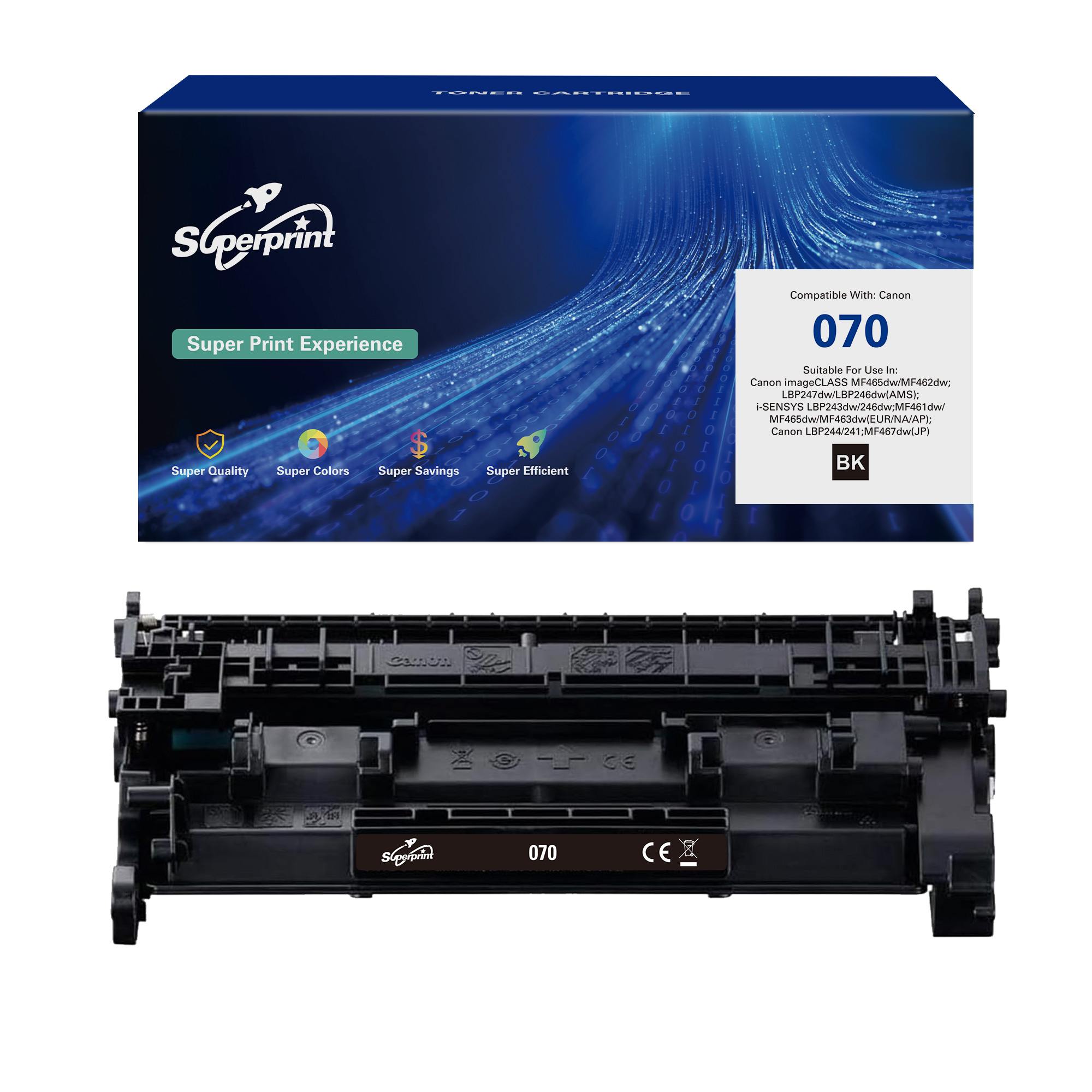 Toner cartridge box with the words 'Superprint' and a black toner cartridge underneath.