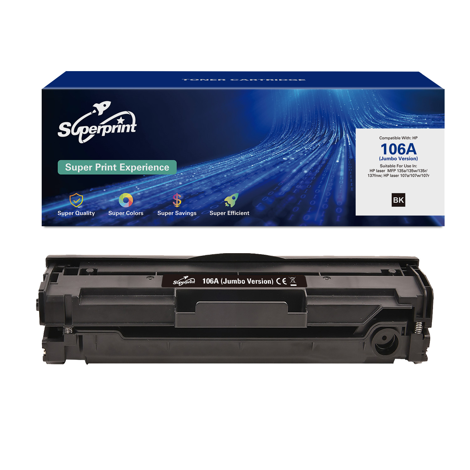 Une boîte de cartouche de toner noire avec une cartouche et des informations sur le produit.