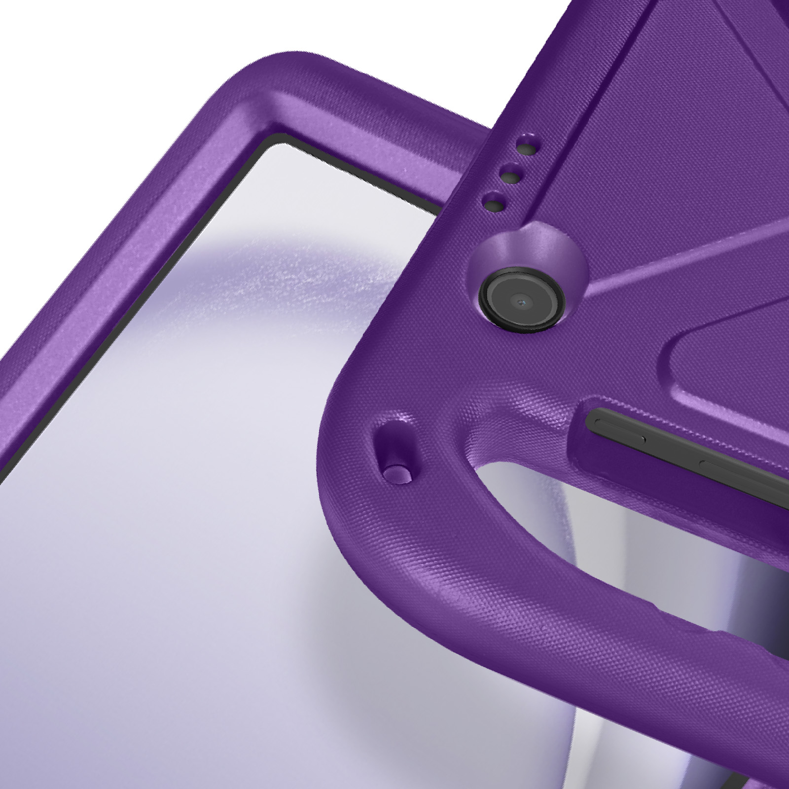 Lila Tablet-Hülle mit Kamera, Nahaufnahme.