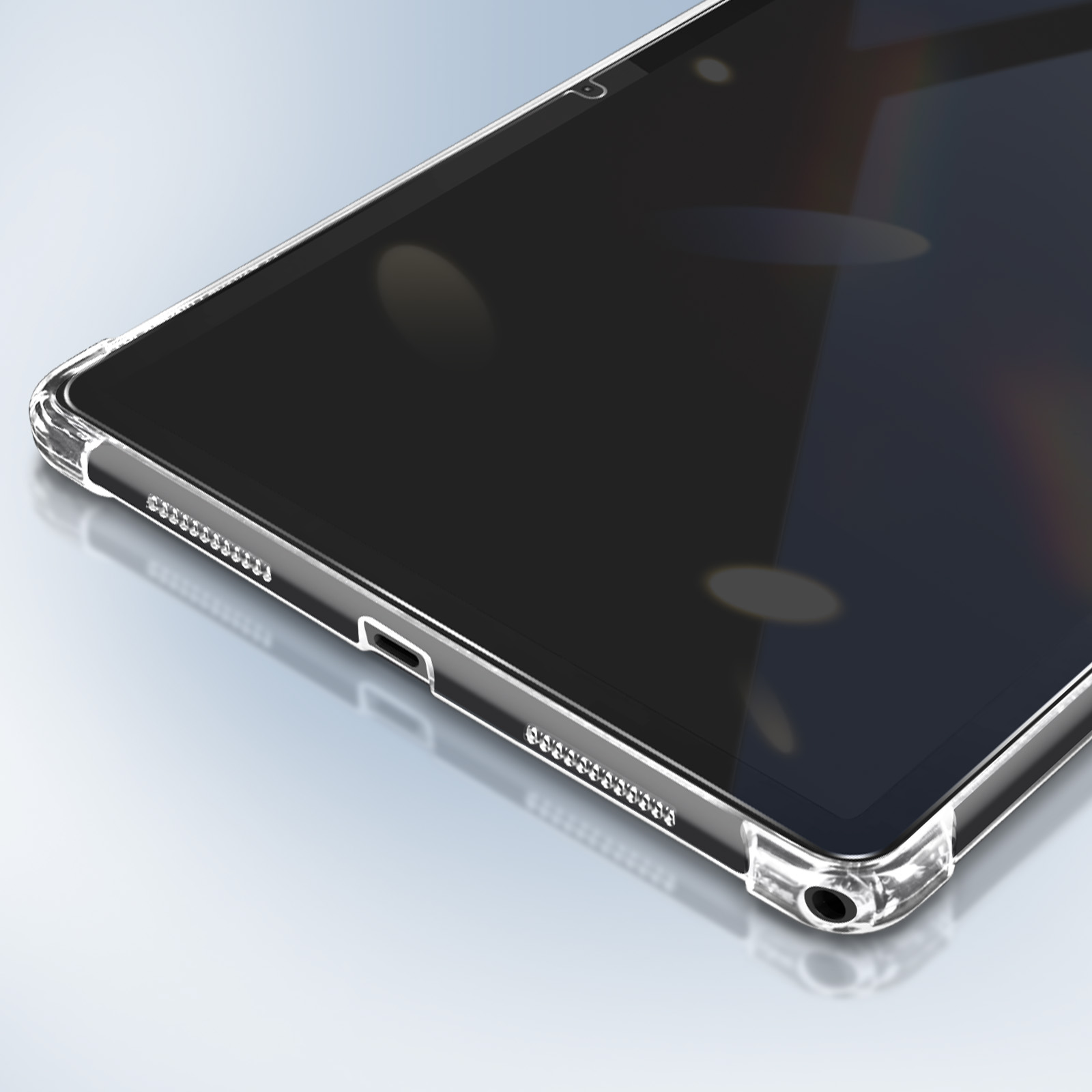 Tablet mit transparenter Hülle. Die Hülle ist transparent, das Tablet sichtbar.