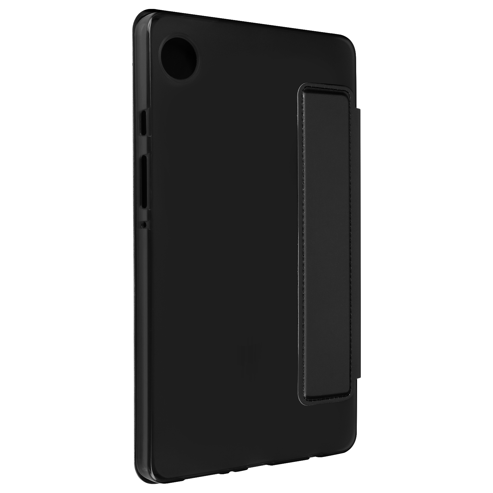 Custodia per tablet nera con funzione di supporto.