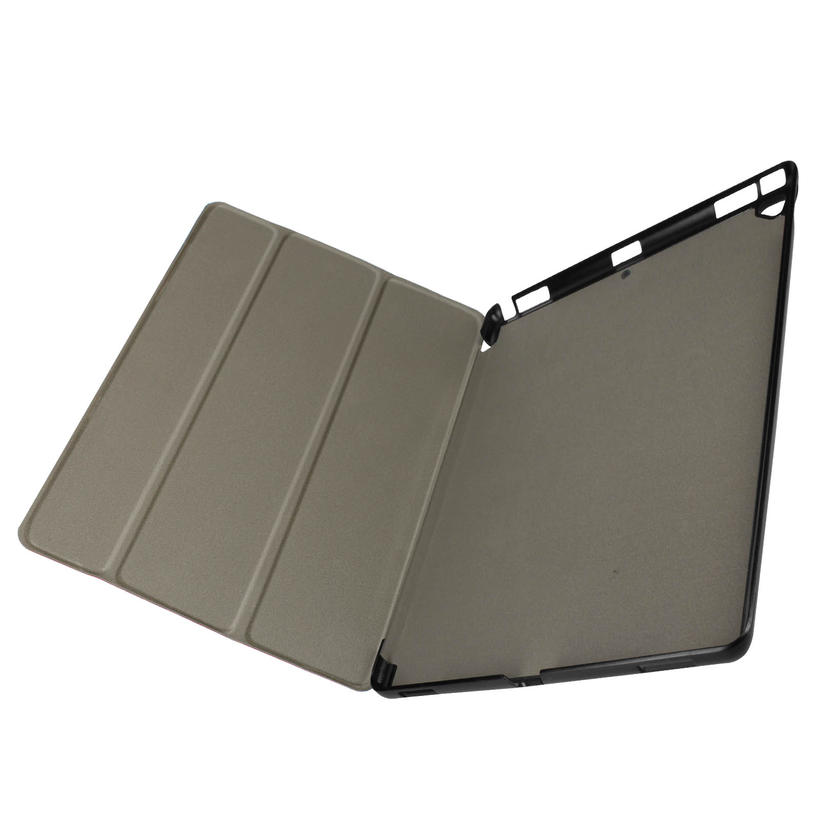 Custodia per tablet aperta, che mostra la fodera interna e il telaio della custodia.