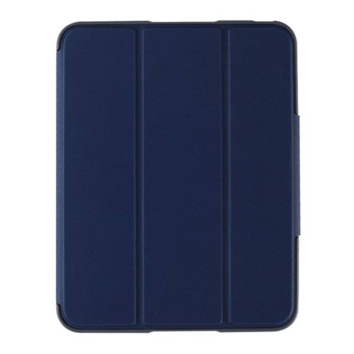 Custodia per tablet blu scuro chiusa. La custodia ha un design semplice.