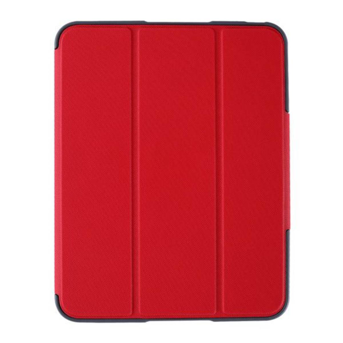 Cover tablet rossa, chiusa. La cover ha una superficie strutturata e bordi scuri.