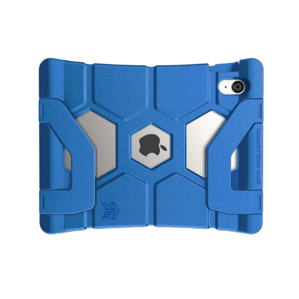 Custodia per tablet blu con logo Apple. Blu e argento.