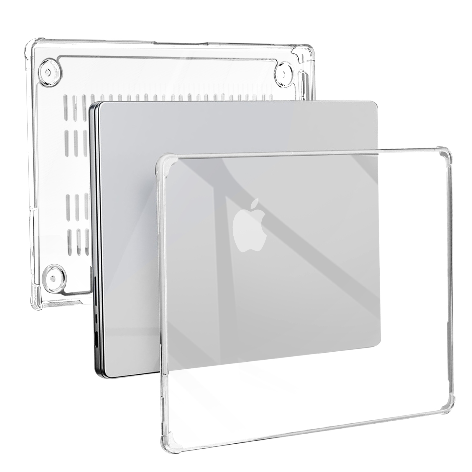Juego de fundas transparentes para portátil, que muestra un portátil en su interior. Cubiertas de plástico transparente.