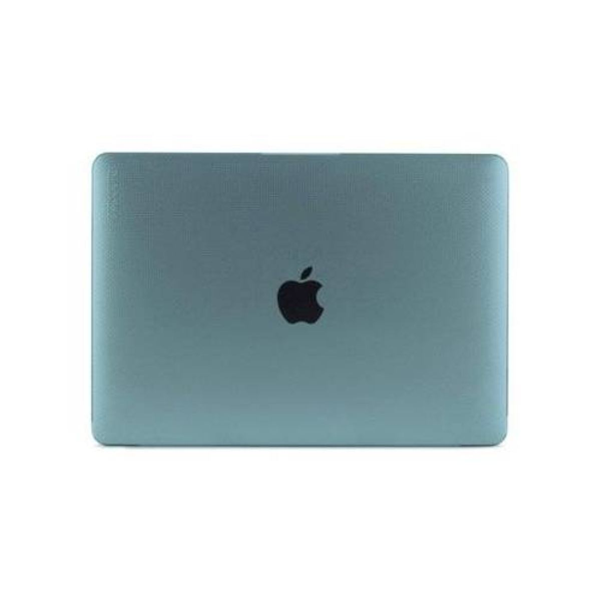 Un laptop color verde acqua con un logo Apple nero.