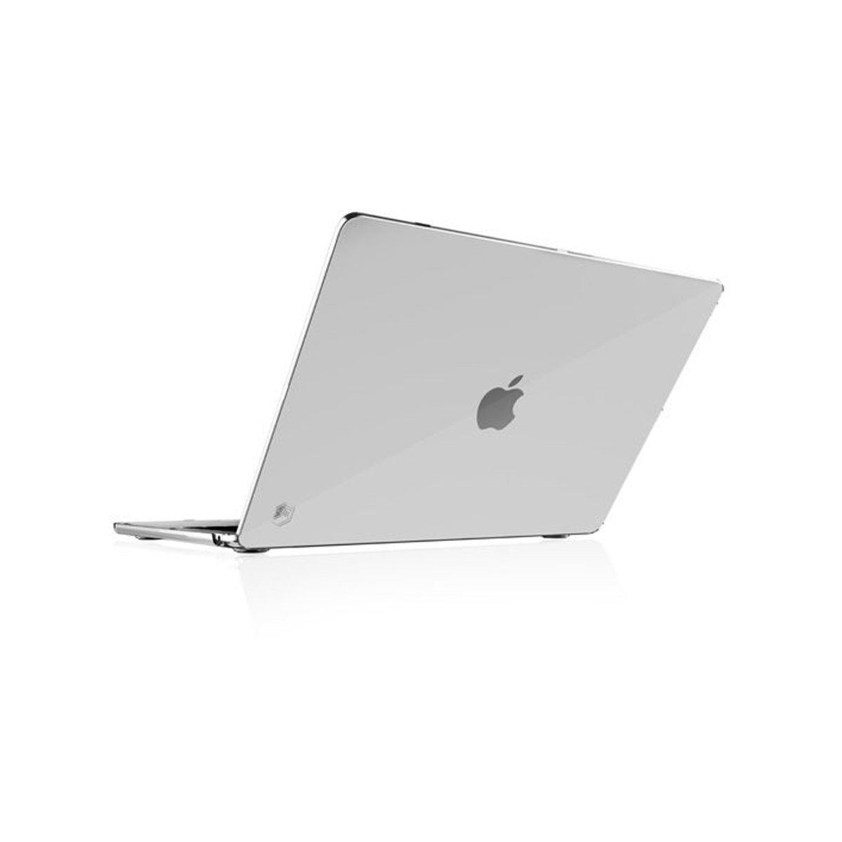 Un ordinateur portable blanc avec un logo Apple sur fond blanc.