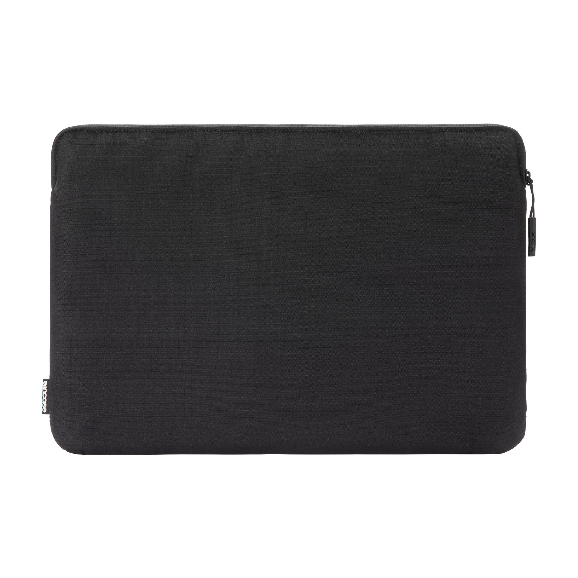Custodia per laptop nera con cerniera. È un design semplice con una forma semplice.