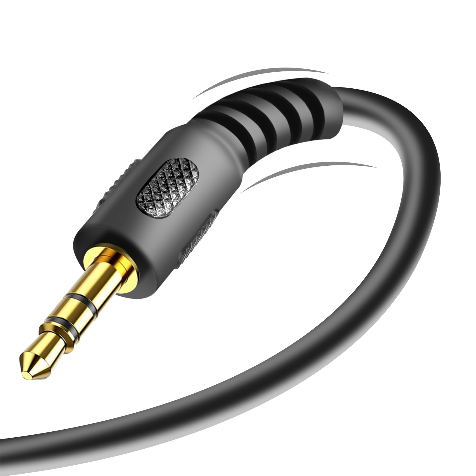 Cavo jack da 3,5 mm. Cavo nero con presa strutturata sul connettore.