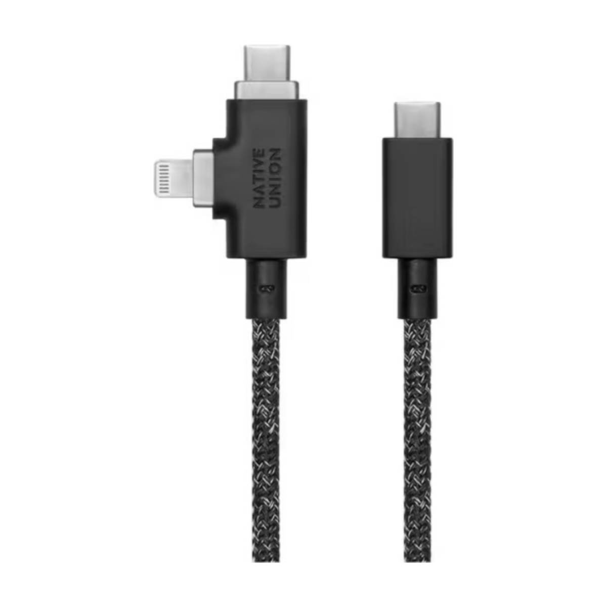 Deux câbles. L'un a un USB-C et un connecteur Lightning, l'autre a un USB-C.