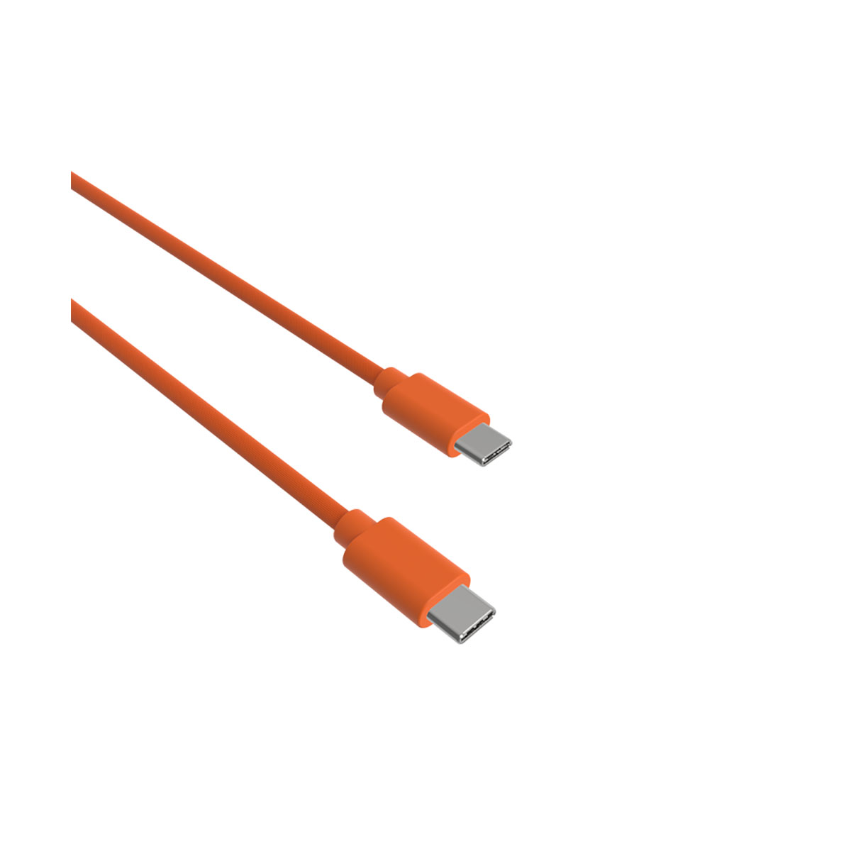 Cavo USB-C arancione su bianco, sfondo bianco.