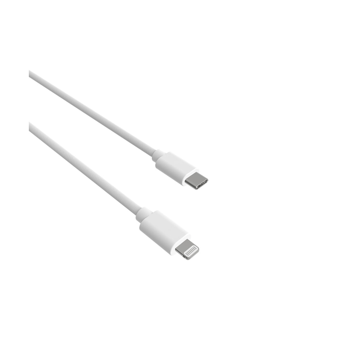 Deux câbles blancs, un USB-C et un Lightning, sur fond blanc.