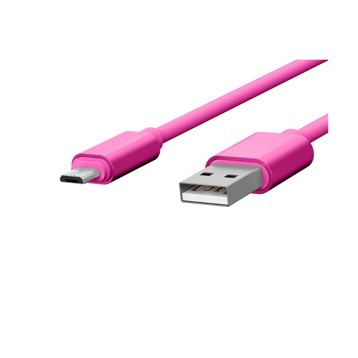 Cavo da USB a Micro-USB rosa, sfondo bianco.