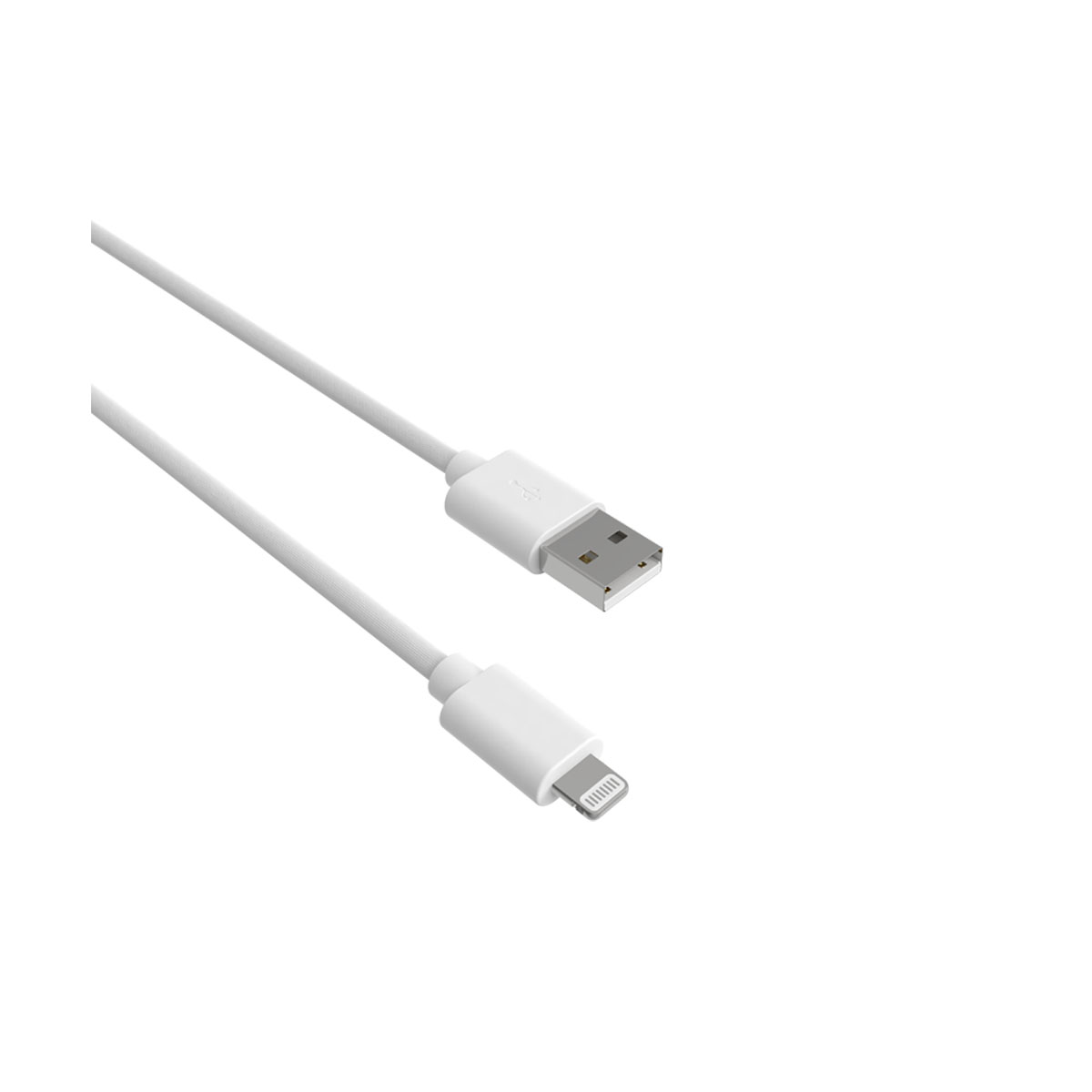 Câble USB vers Lightning blanc sur fond blanc.