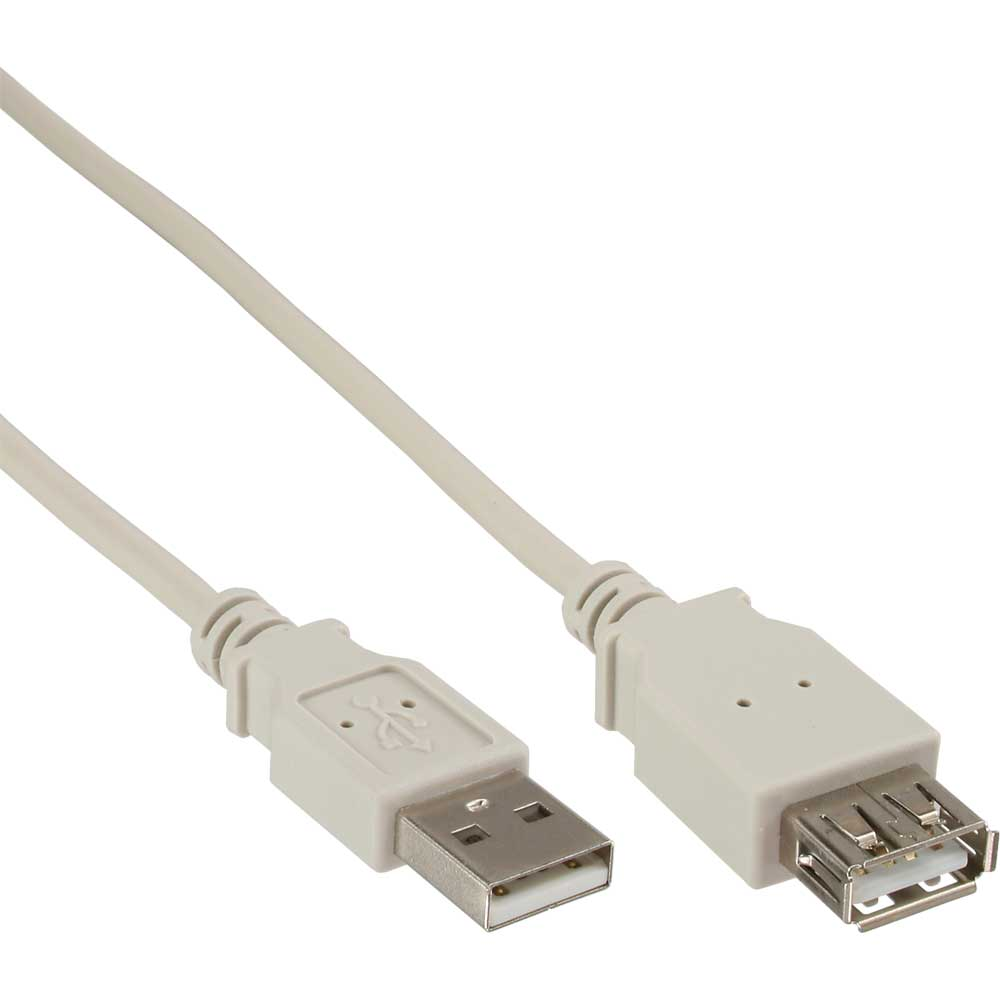 Câble USB blanc avec connecteurs USB-A et USB-B. Le câble est posé sur une surface blanche.
