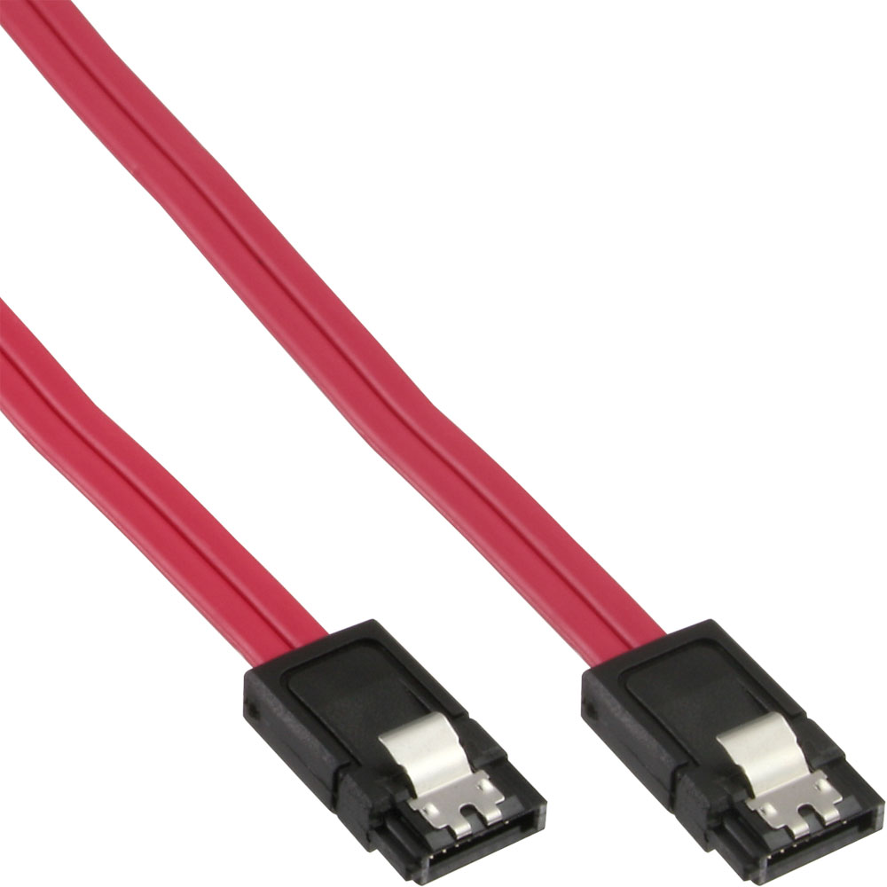 Un cavo SATA rosso con connettori neri.
