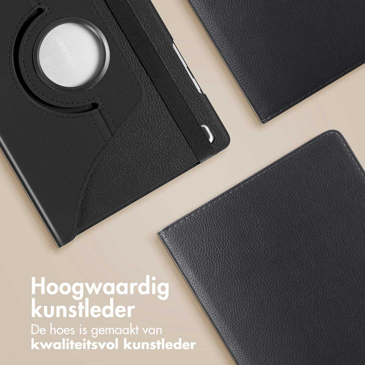 A black leather case, with the text "High-quality artificial leather."